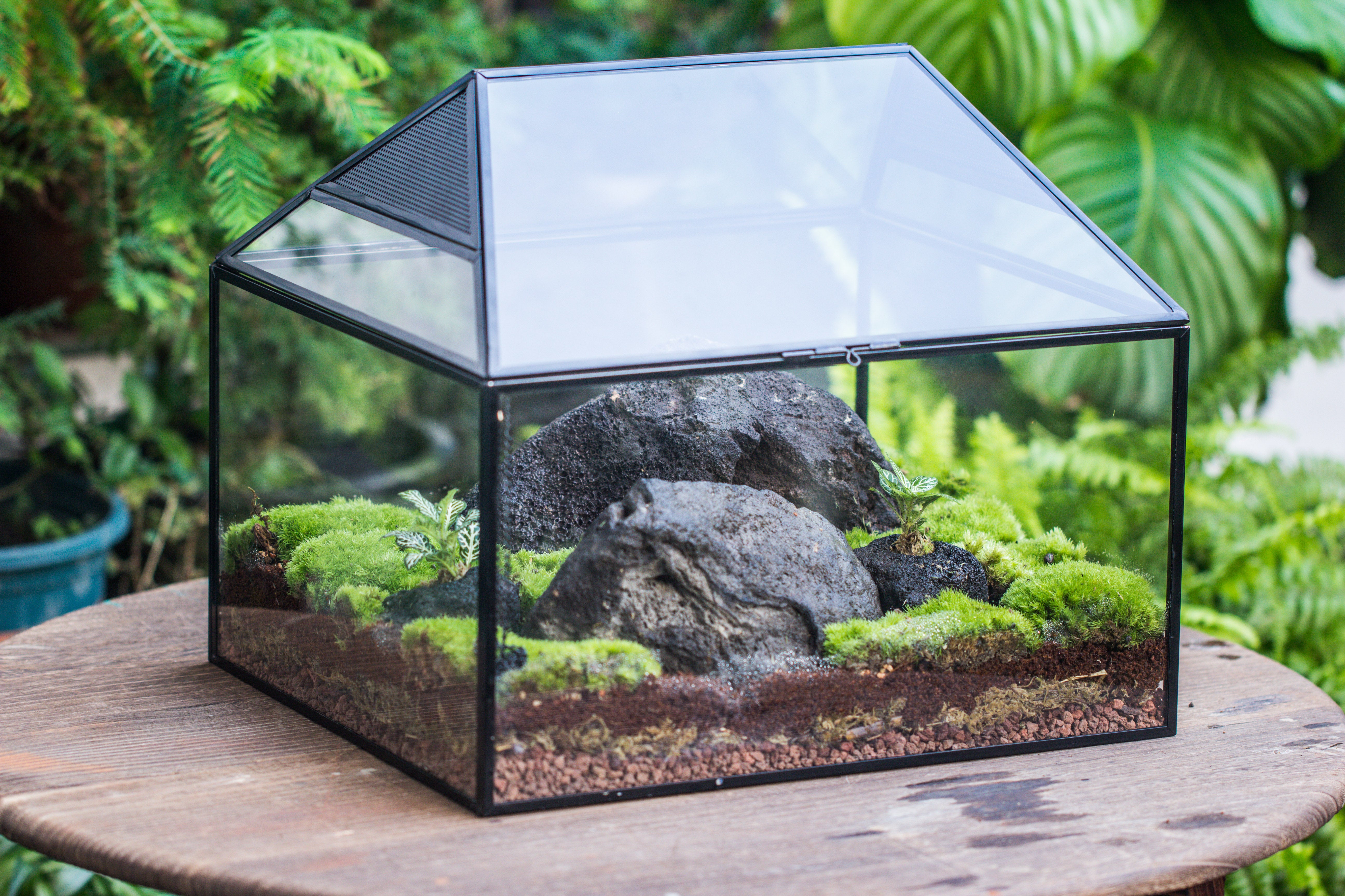 NCYP Handmade Large House Shape Tabletop, Swing Lid Latch Geometric Glass Terrariumn Box - NCYPgarden