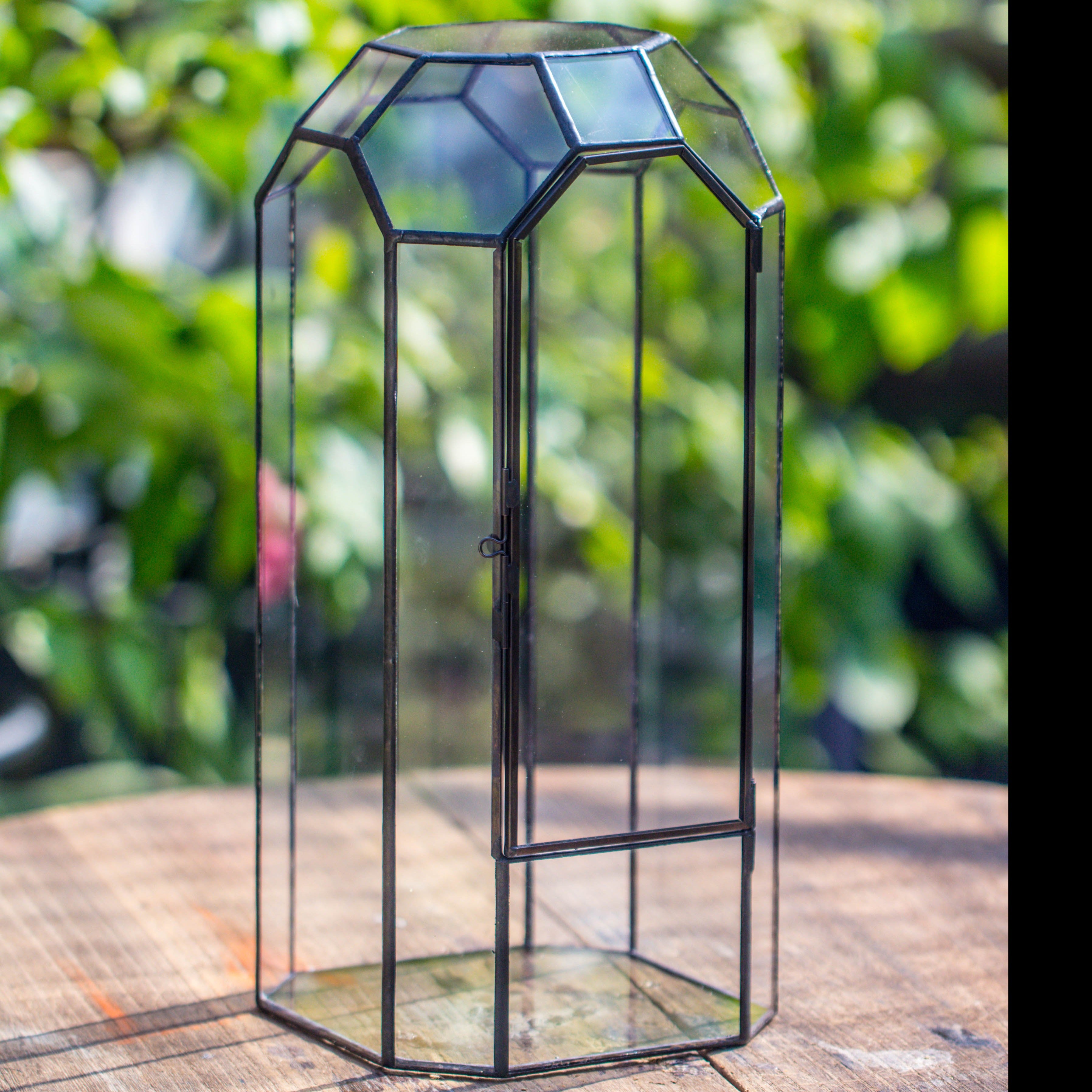 Vintage Tall Octagon Geometric Tin Glass Terrarium , 12.6" , close, suitable for tall plants, orchid, small begonia Pitcher, Micro landscape - NCYPgarden