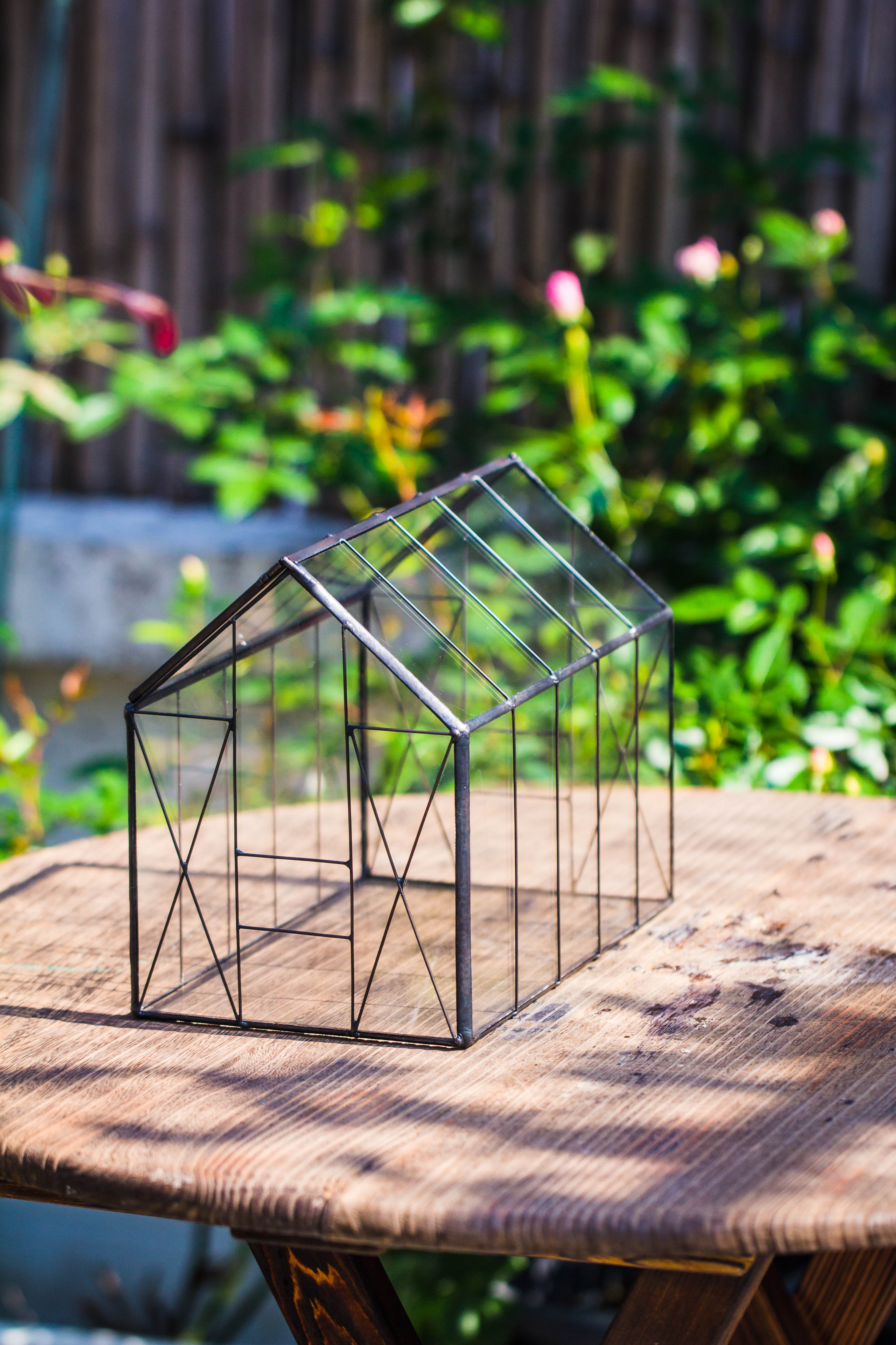 Vintge Greenhouse inspired tin and glass geometric terrarium Terarium, Close, for moss, fern, shade plants, micro landscape - NCYPgarden