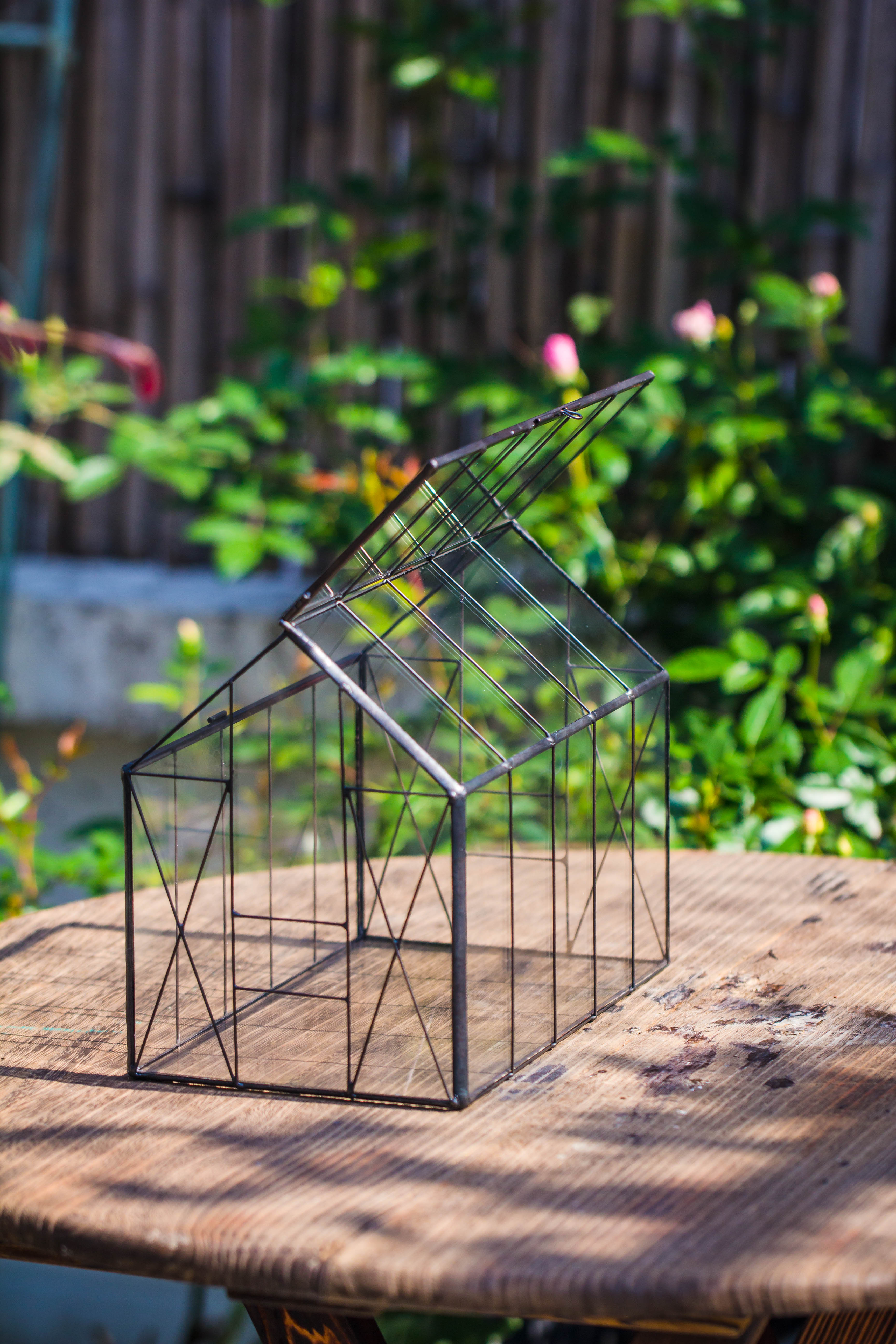 Vintge Greenhouse inspired tin and glass geometric terrarium Terarium, Close, for moss, fern, shade plants, micro landscape - NCYPgarden