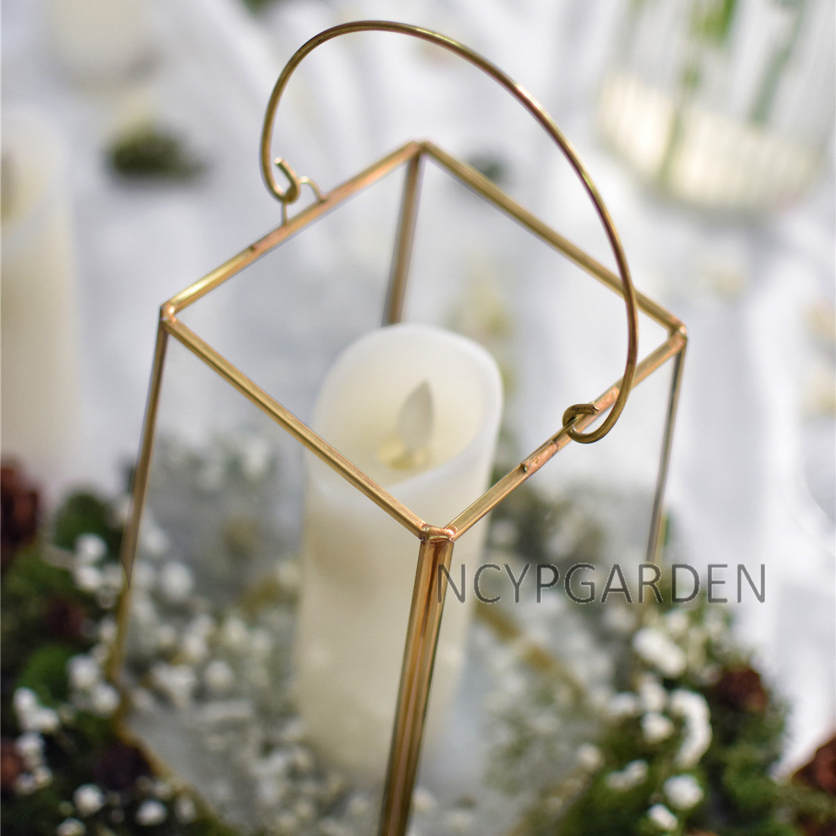 Handmade Gold Echelon Geometric Glass Terrarium Holder Lantern Hanging for Succulents Candles - NCYPgarden