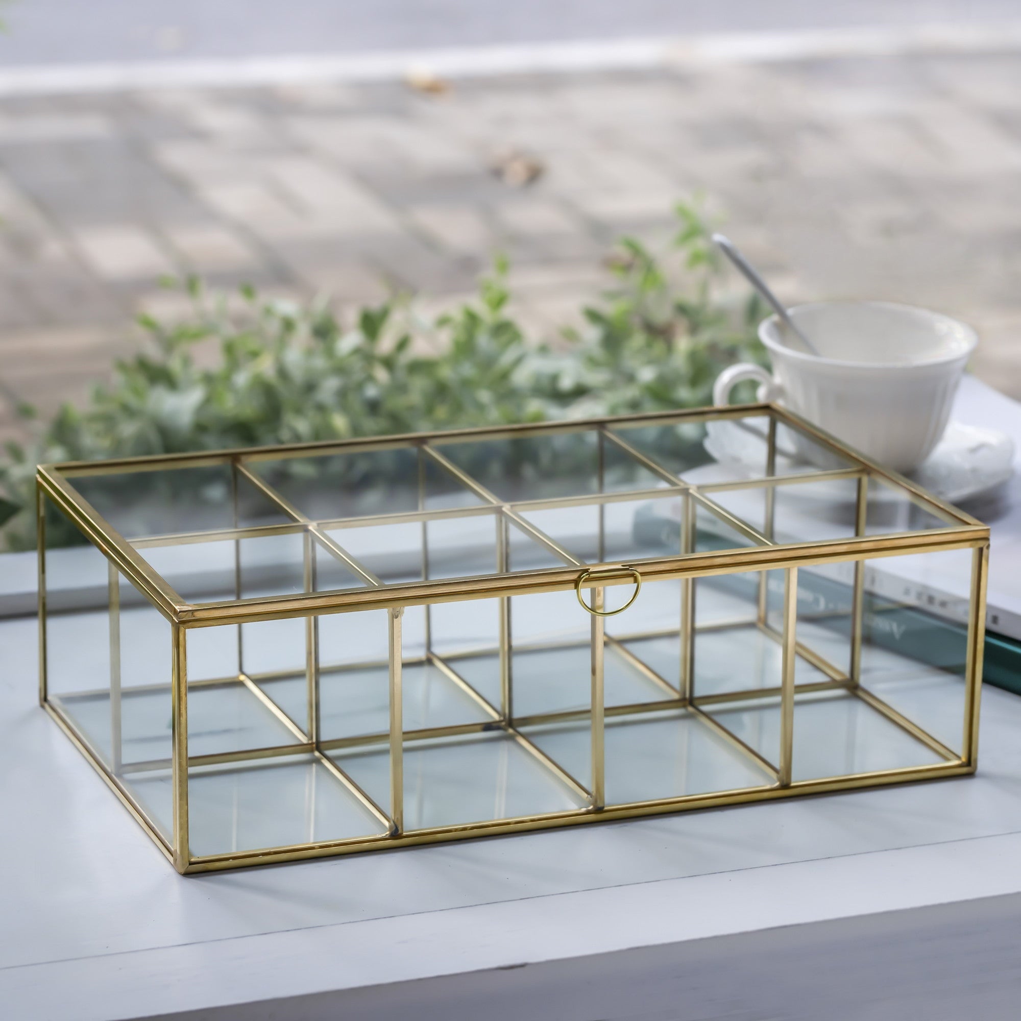 NCYP Glass Terrarium Box Tea Coffee Bag Storage Organizer Jewelry Counter 8 Grids Compartments - NCYPgarden