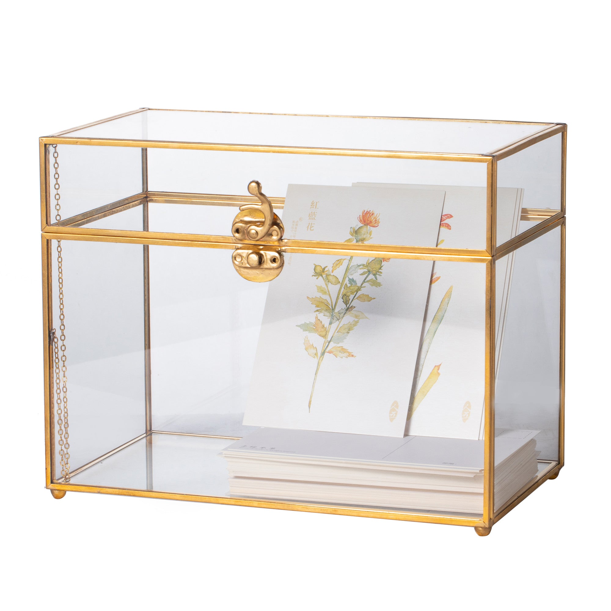 Handmade Vintage Geometric Glass Card Box Organizer Terrarium with Latch for Wedding Reception - NCYPgarden