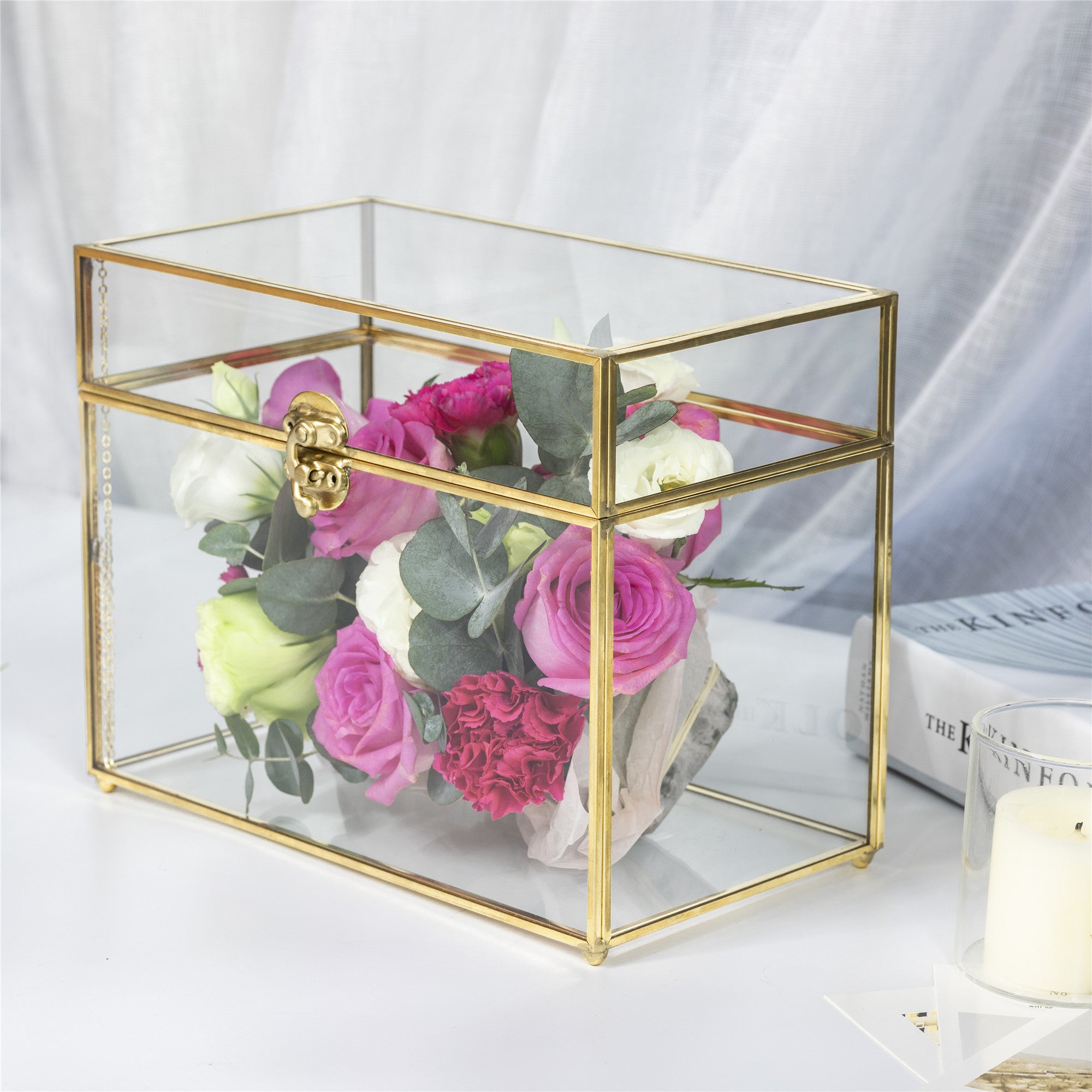 Handmade Vintage Geometric Glass Card Box Organizer Terrarium with Latch for Wedding Reception - NCYPgarden