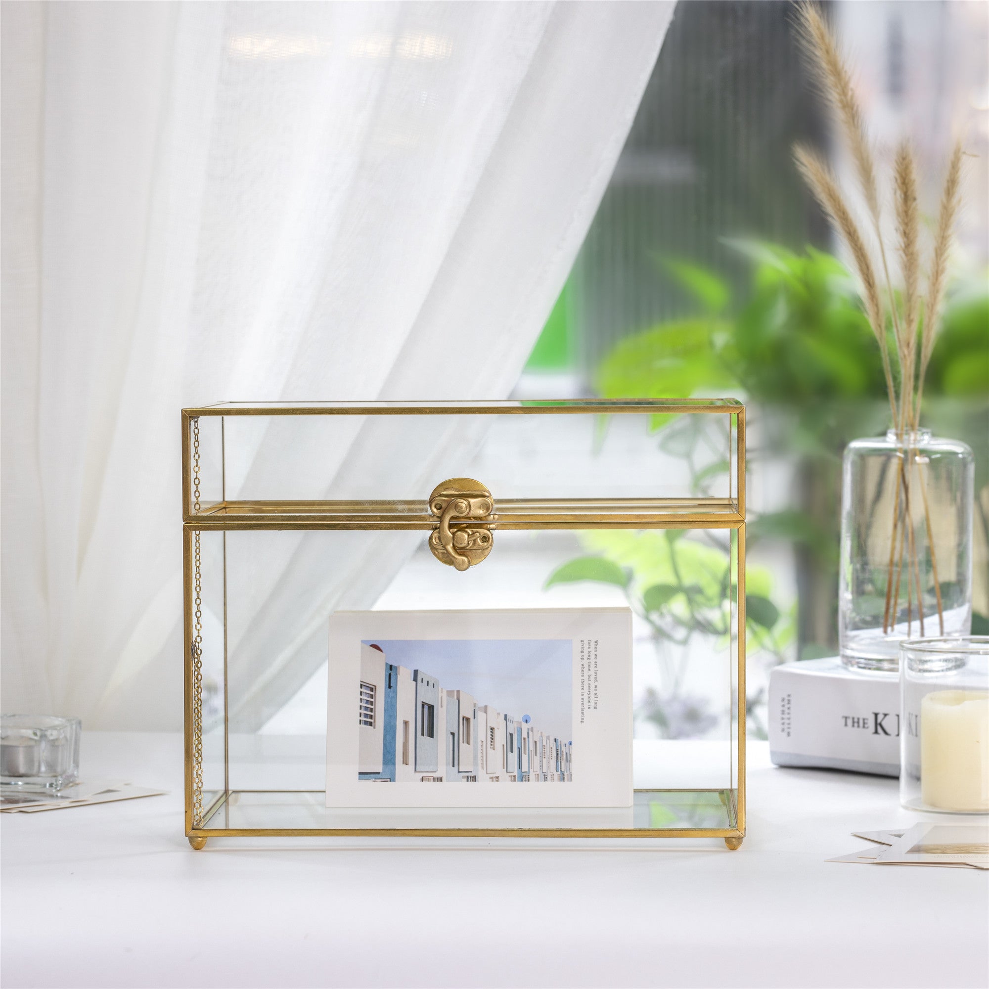 Handmade Vintage Geometric Glass Card Box Organizer Terrarium with Latch for Wedding Reception - NCYPgarden