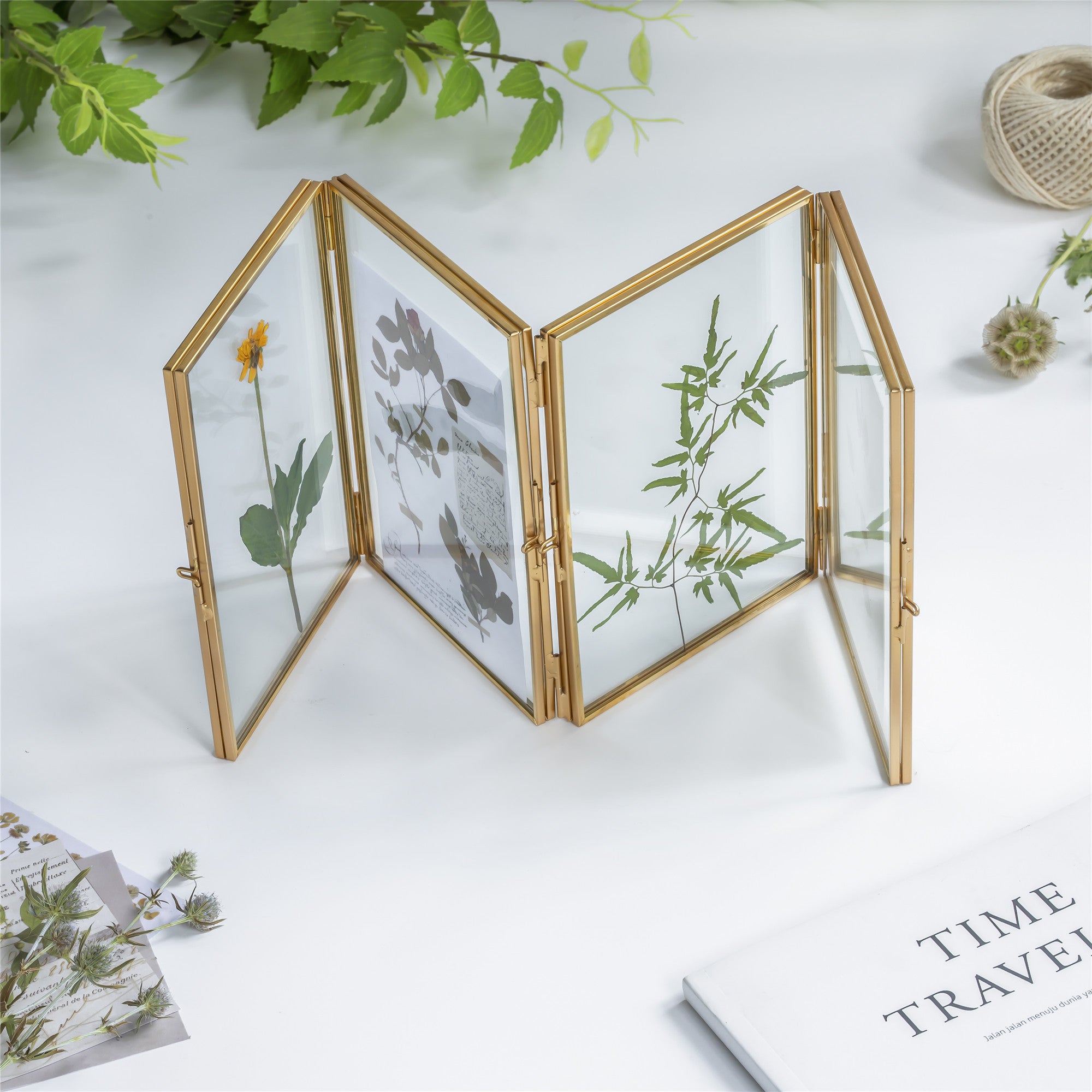 Handmade Tabletp Brass Glass Photo Picture Display Folding Screen Type Frame 3-Folded 5" X 7" - NCYPgarden