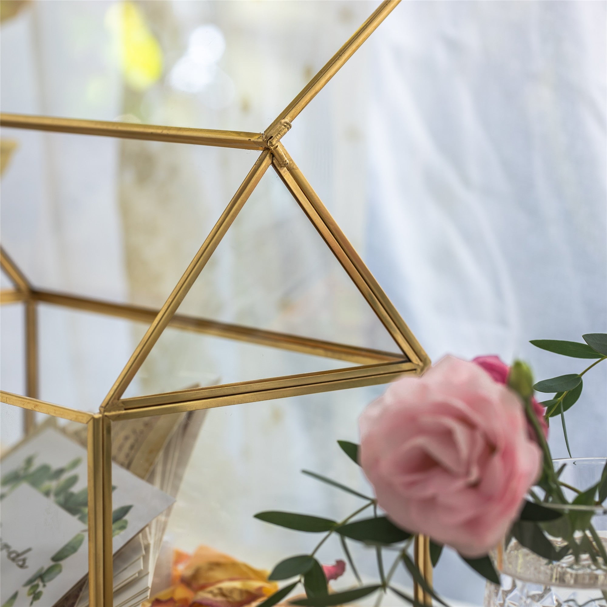 Geometric Glass Card Box Terrarium Rose Gold Handmade Pure Copper House Shape for Wedding Receiption - NCYPgarden