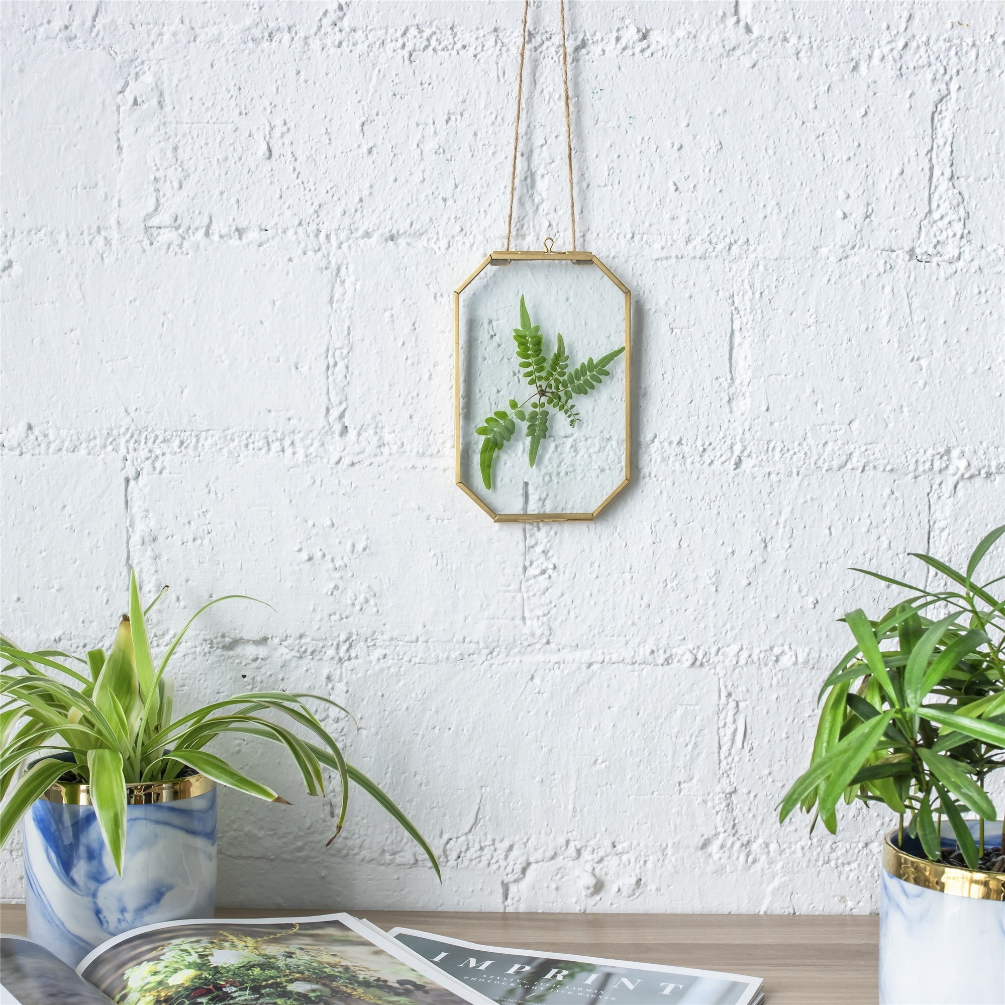 Wall Hanging Long Octagon Herbarium Brass Glass Frame for Pressed Flowers Dried floating Frame - NCYPgarden