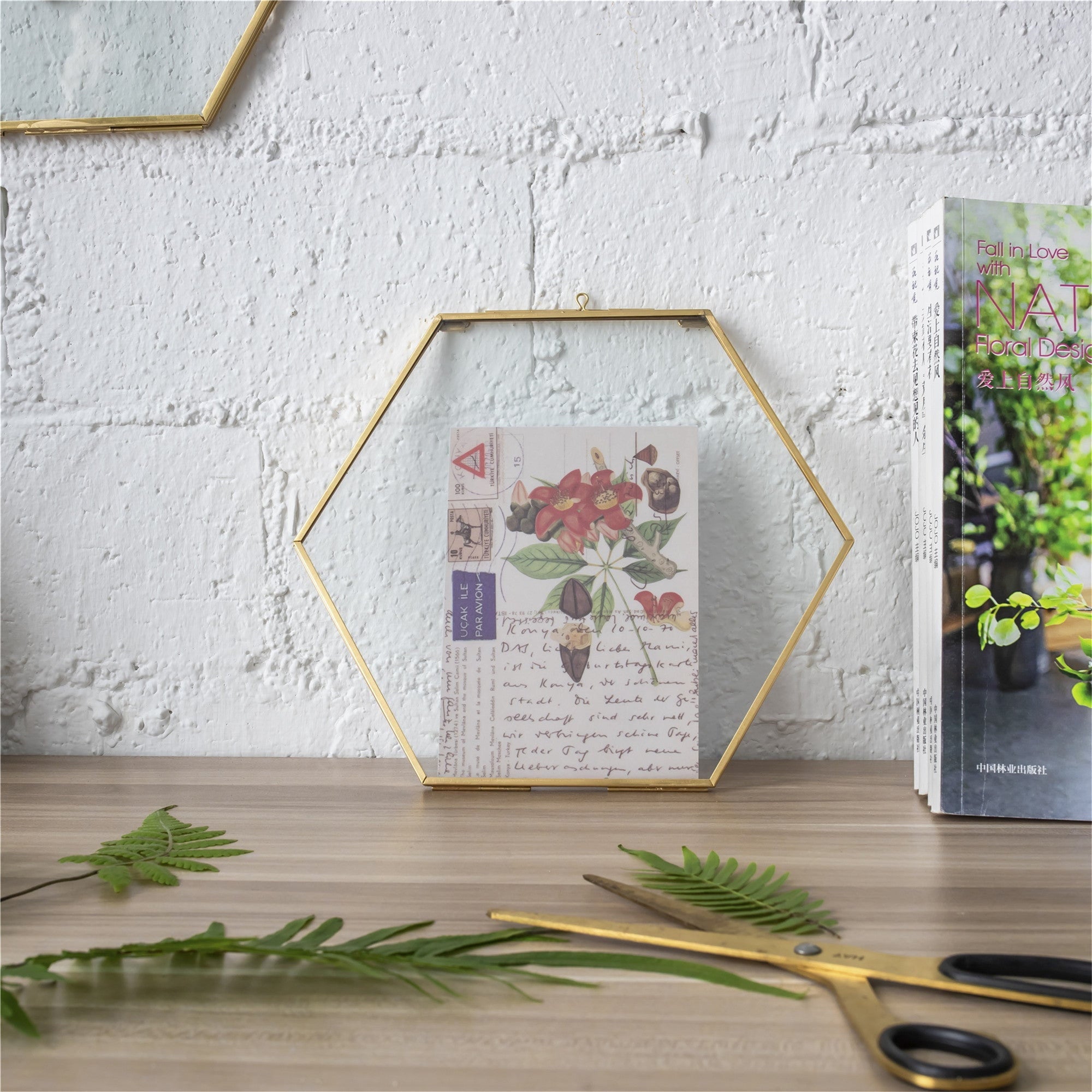 Hanging Hexagon Herbarium Brass Glass Frame for Pressed Flowers Dried Flowers Floating Frame - NCYPgarden