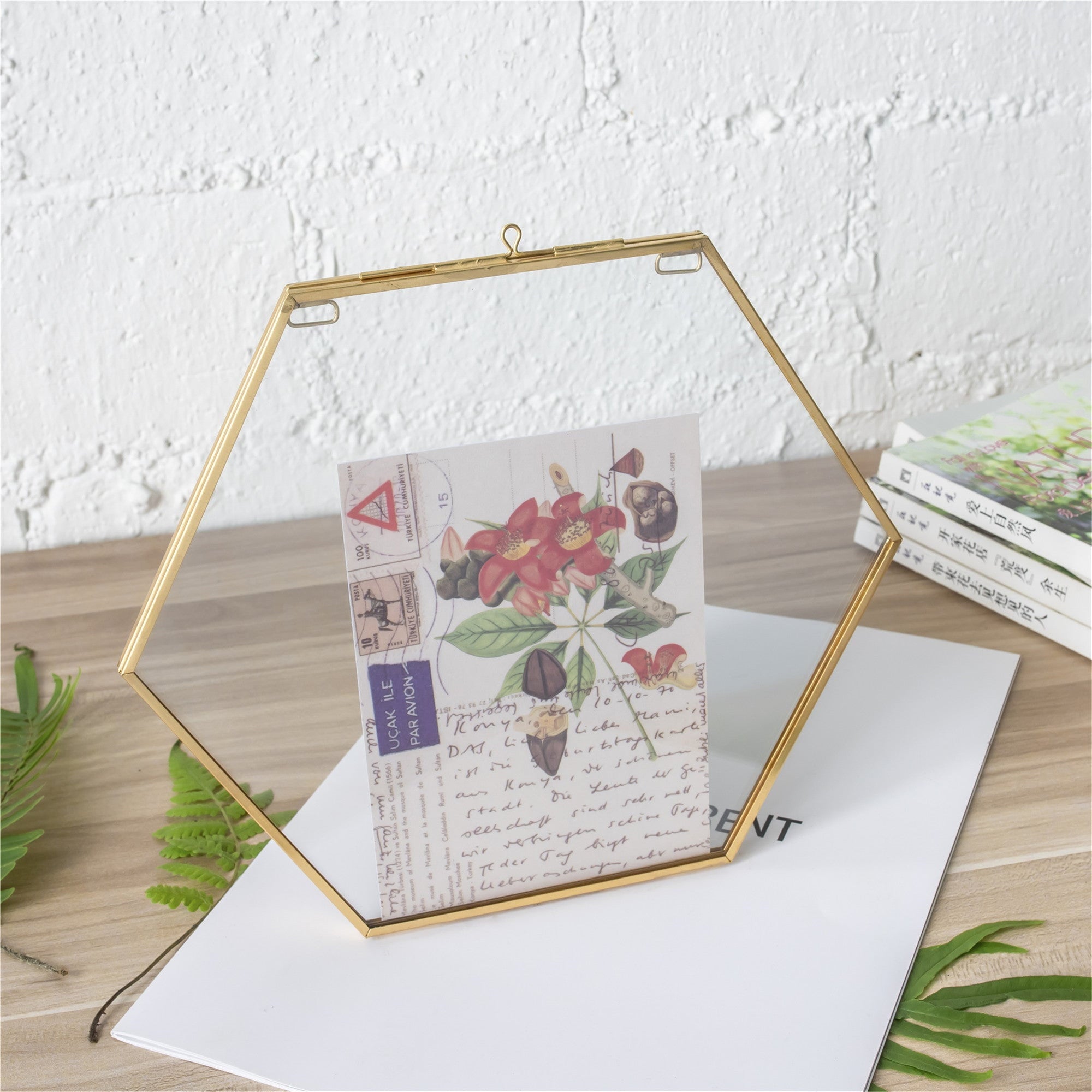 Hanging Hexagon Herbarium Brass Glass Frame for Pressed Flowers Dried Flowers Floating Frame - NCYPgarden