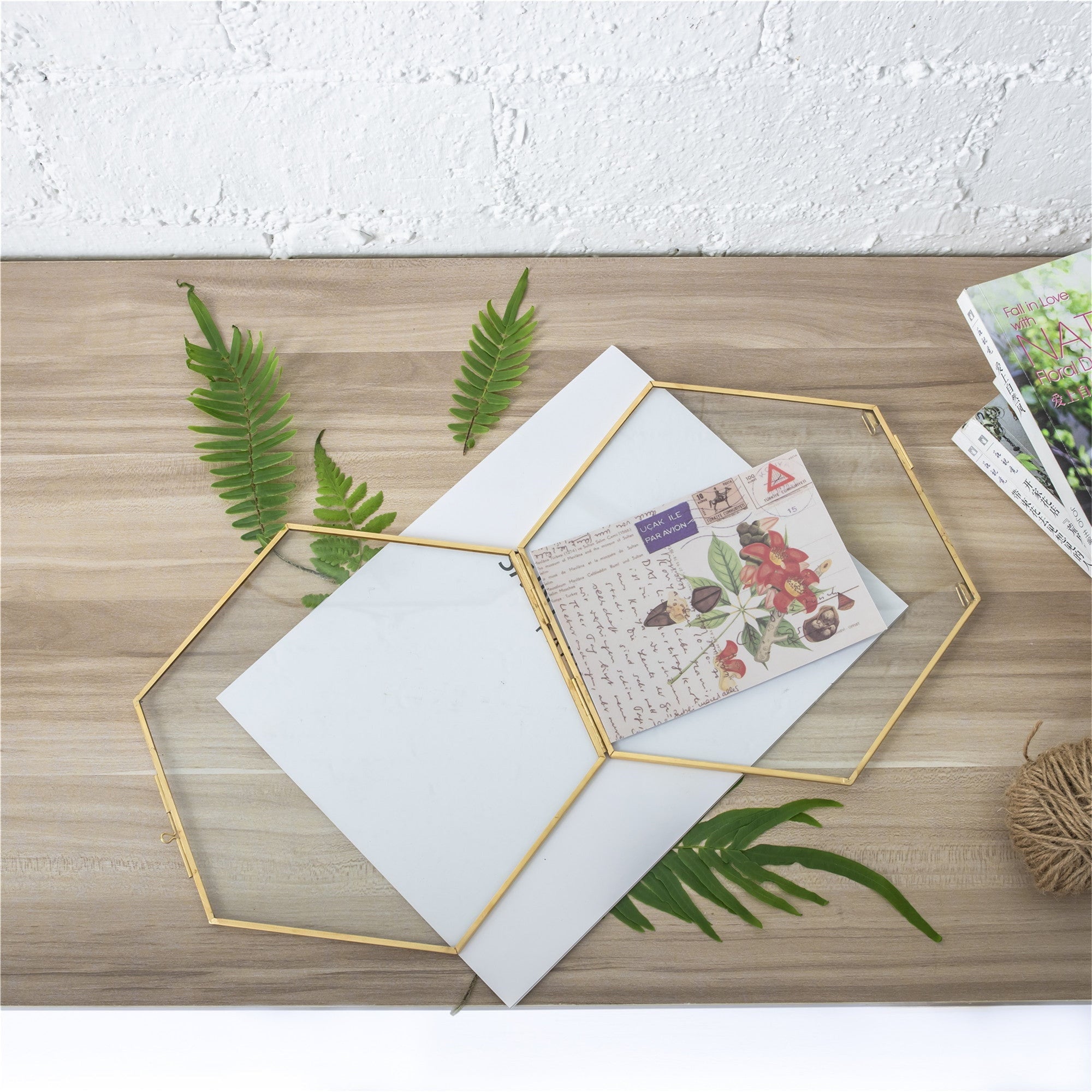 Hanging Hexagon Herbarium Brass Glass Frame for Pressed Flowers Dried Flowers Floating Frame - NCYPgarden