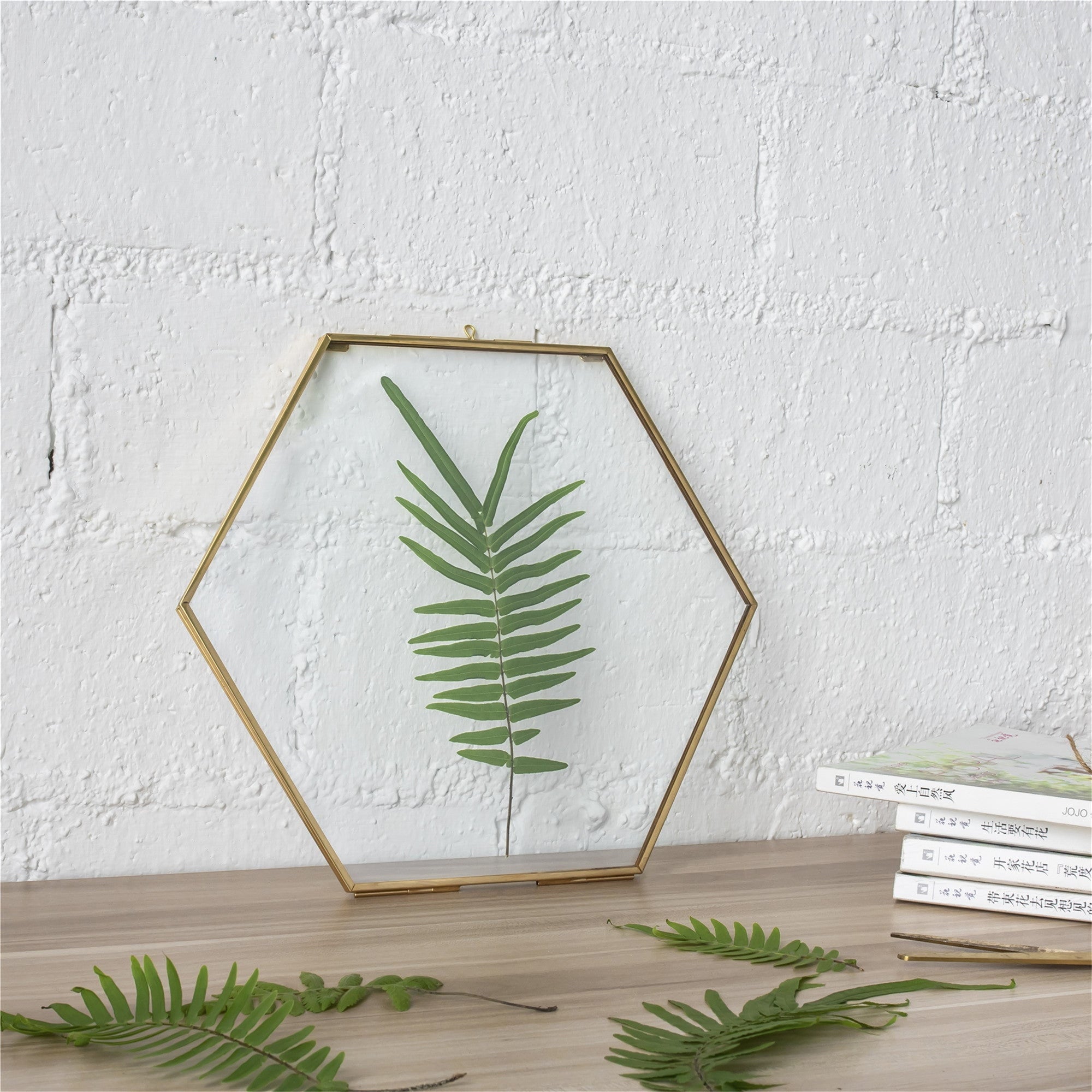 Hanging Hexagon Herbarium Brass Glass Frame for Pressed Flowers Dried Flowers Floating Frame - NCYPgarden