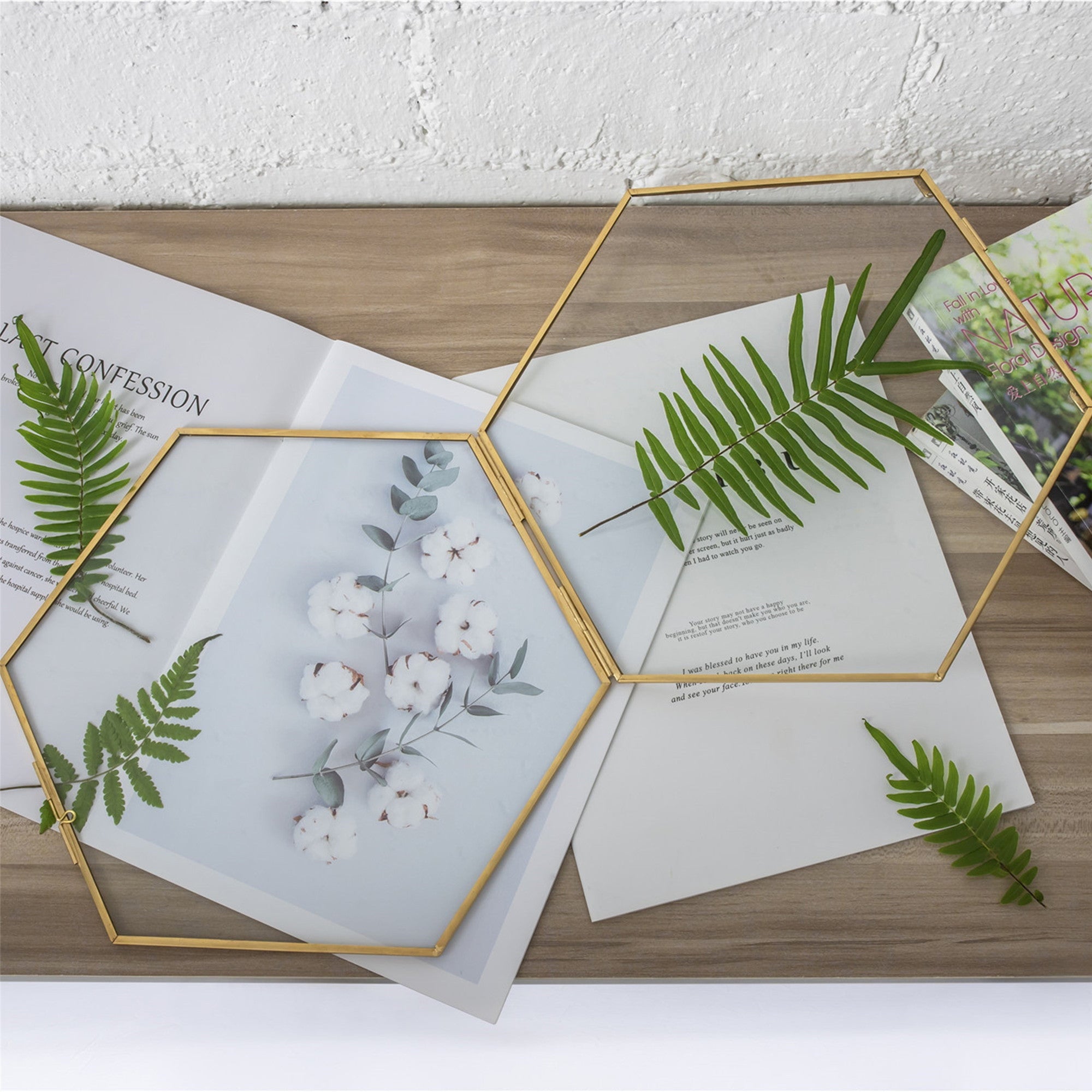 Hanging Hexagon Herbarium Brass Glass Frame for Pressed Flowers Dried Flowers Floating Frame - NCYPgarden