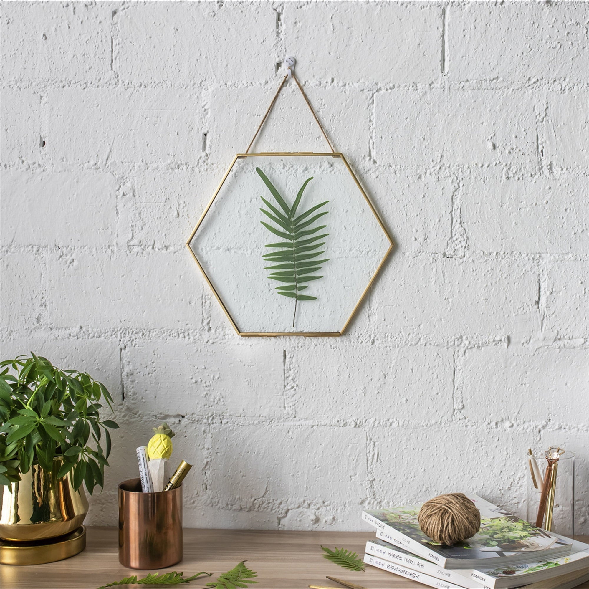 Hanging Hexagon Herbarium Brass Glass Frame for Pressed Flowers Dried Flowers Floating Frame - NCYPgarden