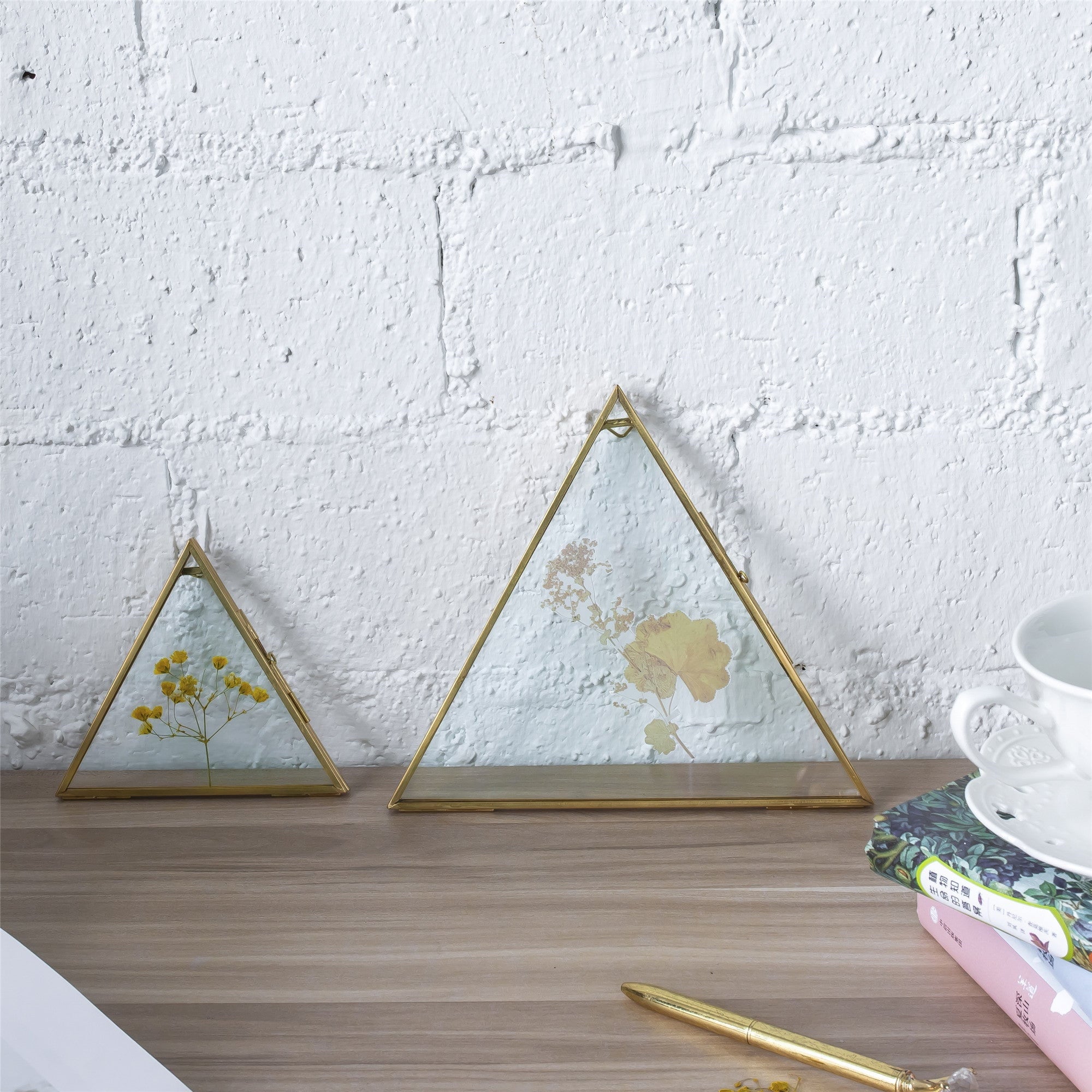 Hanging Triangle Herbarium Brass Glass Frame for Pressed Flowers Dried Flowers Poster - NCYPgarden