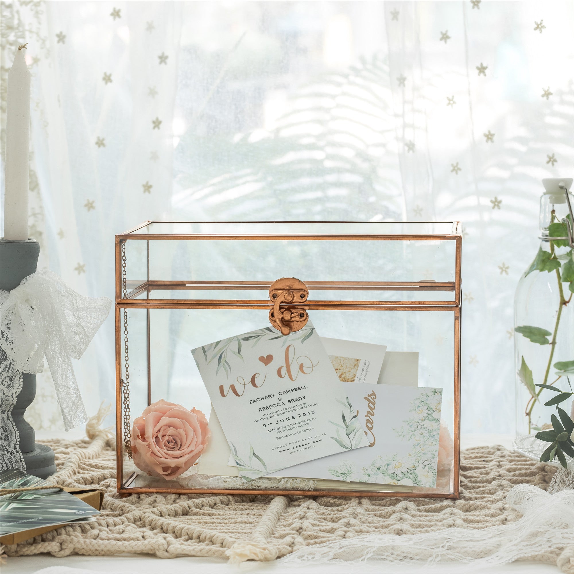 Handmade Vintage Geometric Glass Card Box Organizer Terrarium with Latch for Wedding Reception - NCYPgarden