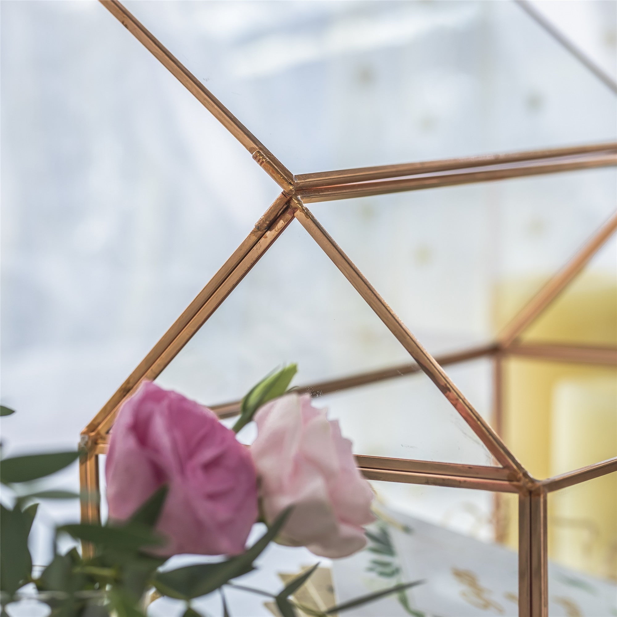 Geometric Glass Card Box Terrarium Rose Gold Handmade Pure Copper House Shape for Wedding Receiption - NCYPgarden