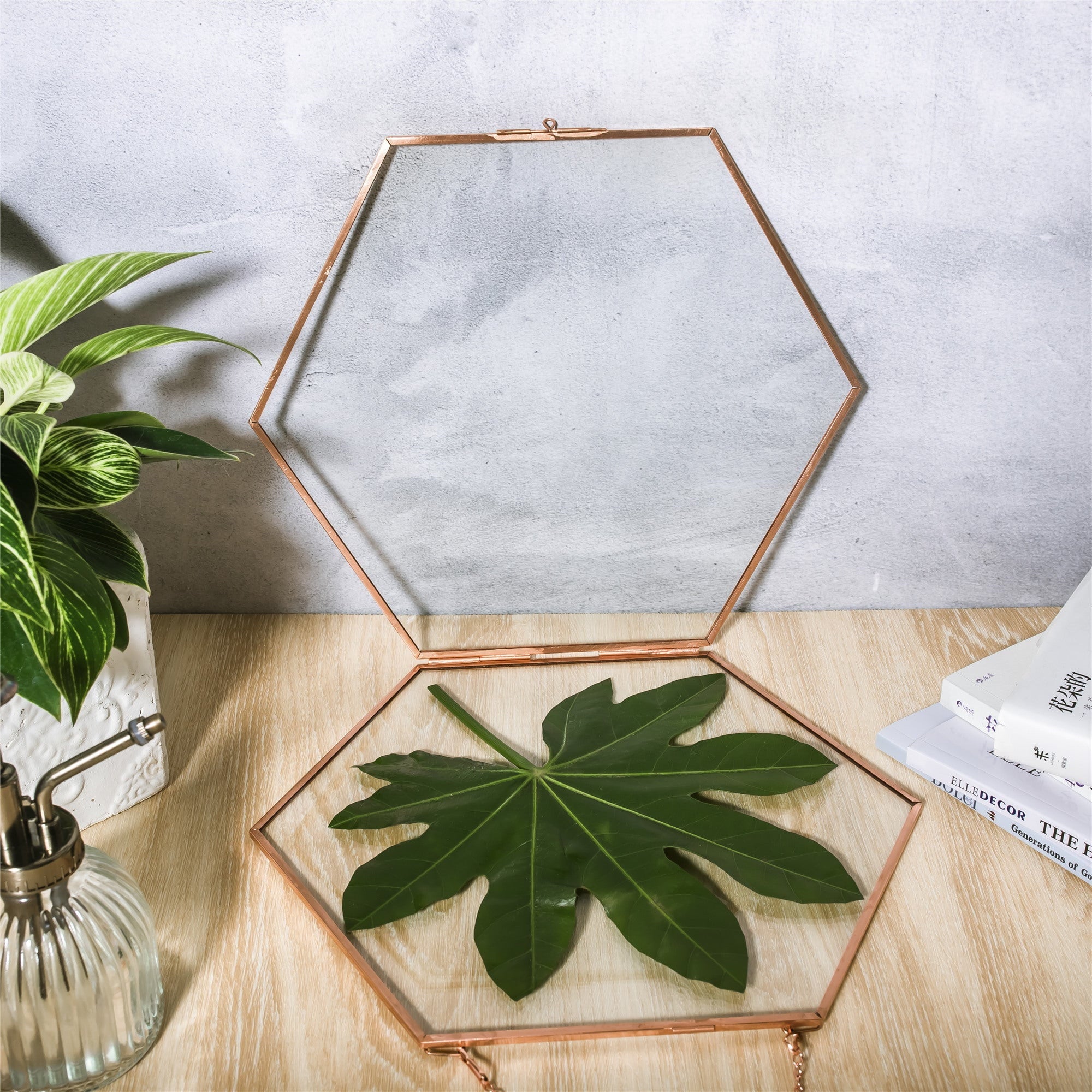 Hanging Hexagon Herbarium Copper Glass Frame for Pressed Flowers Dried Flowers Floating Frame - NCYPgarden