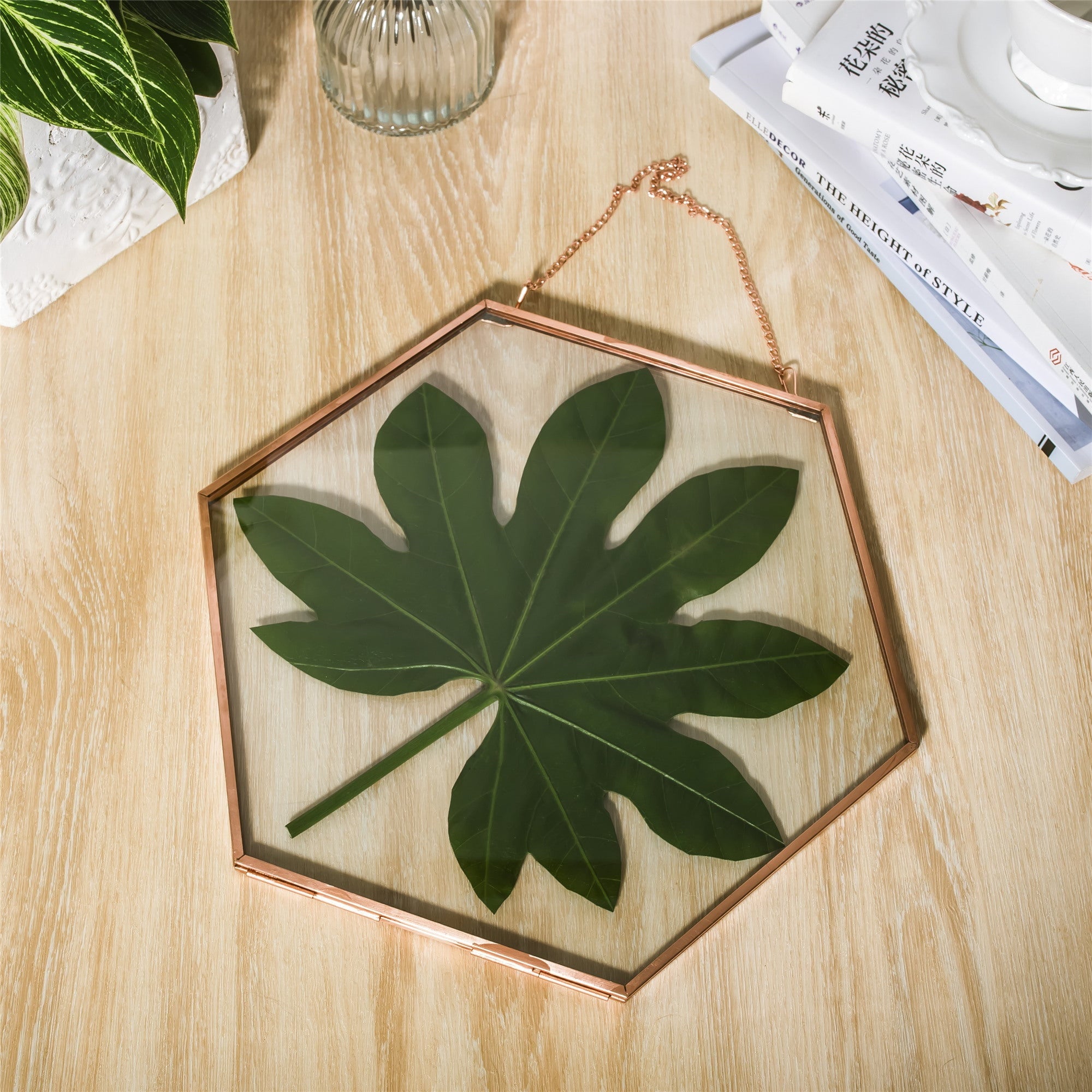 Hanging Hexagon Herbarium Copper Glass Frame for Pressed Flowers Dried Flowers Floating Frame - NCYPgarden