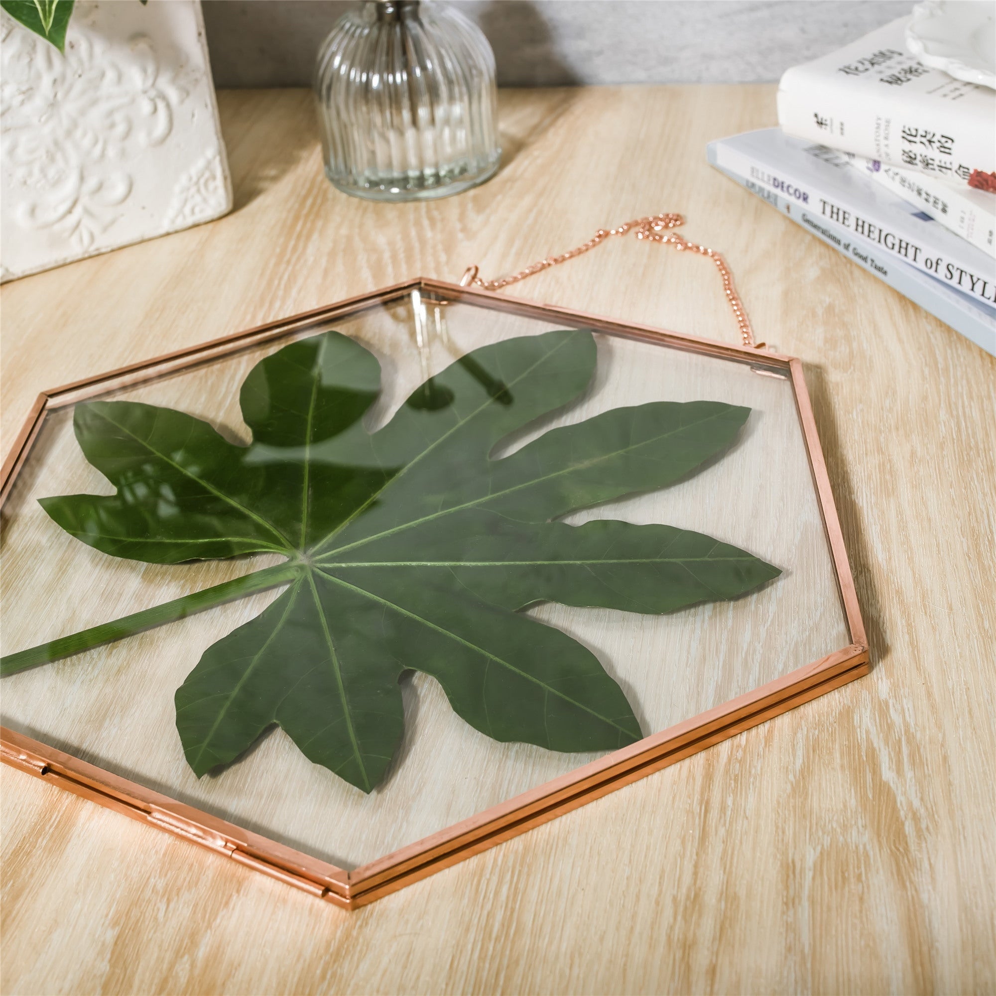 Hanging Hexagon Herbarium Copper Glass Frame for Pressed Flowers Dried Flowers Floating Frame - NCYPgarden