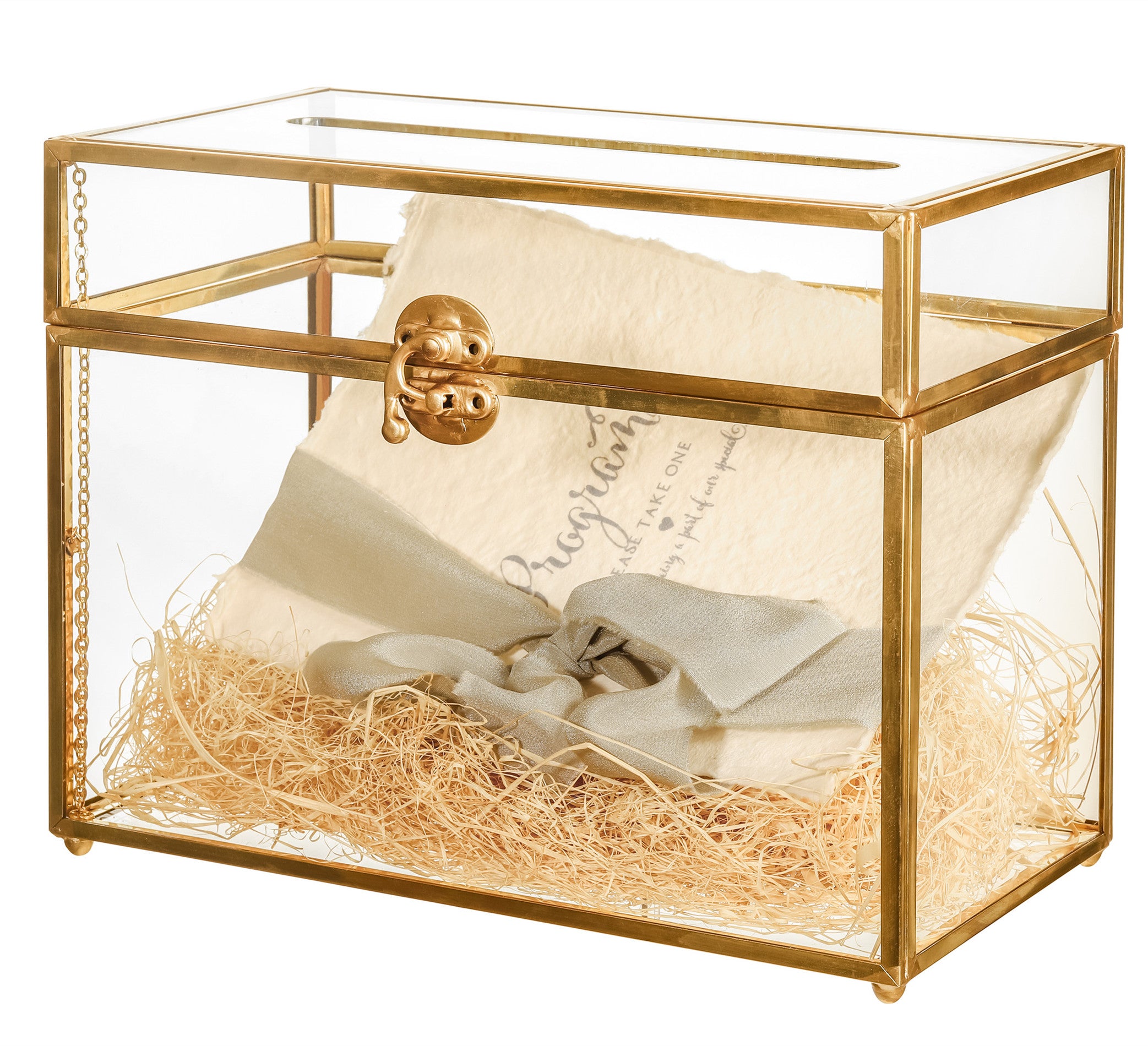 Handmade Vintage Geometric Glass Card Boxwith slot Terrarium with Latch for Wedding Reception - NCYPgarden