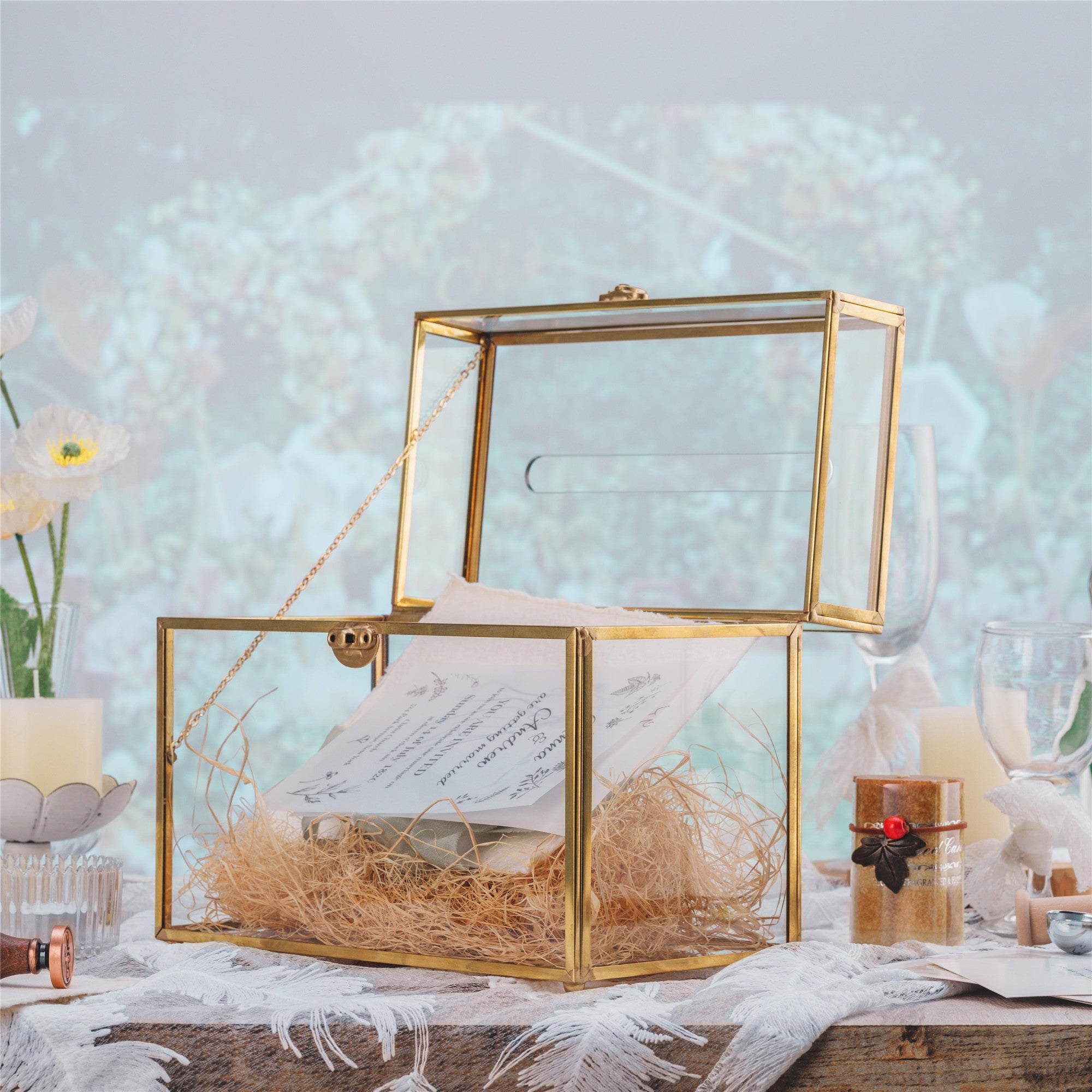 Copy of Handmade Vintage Geometric Glass Card Boxwith slot Terrarium with Latch for Wedding Reception - NCYPgarden