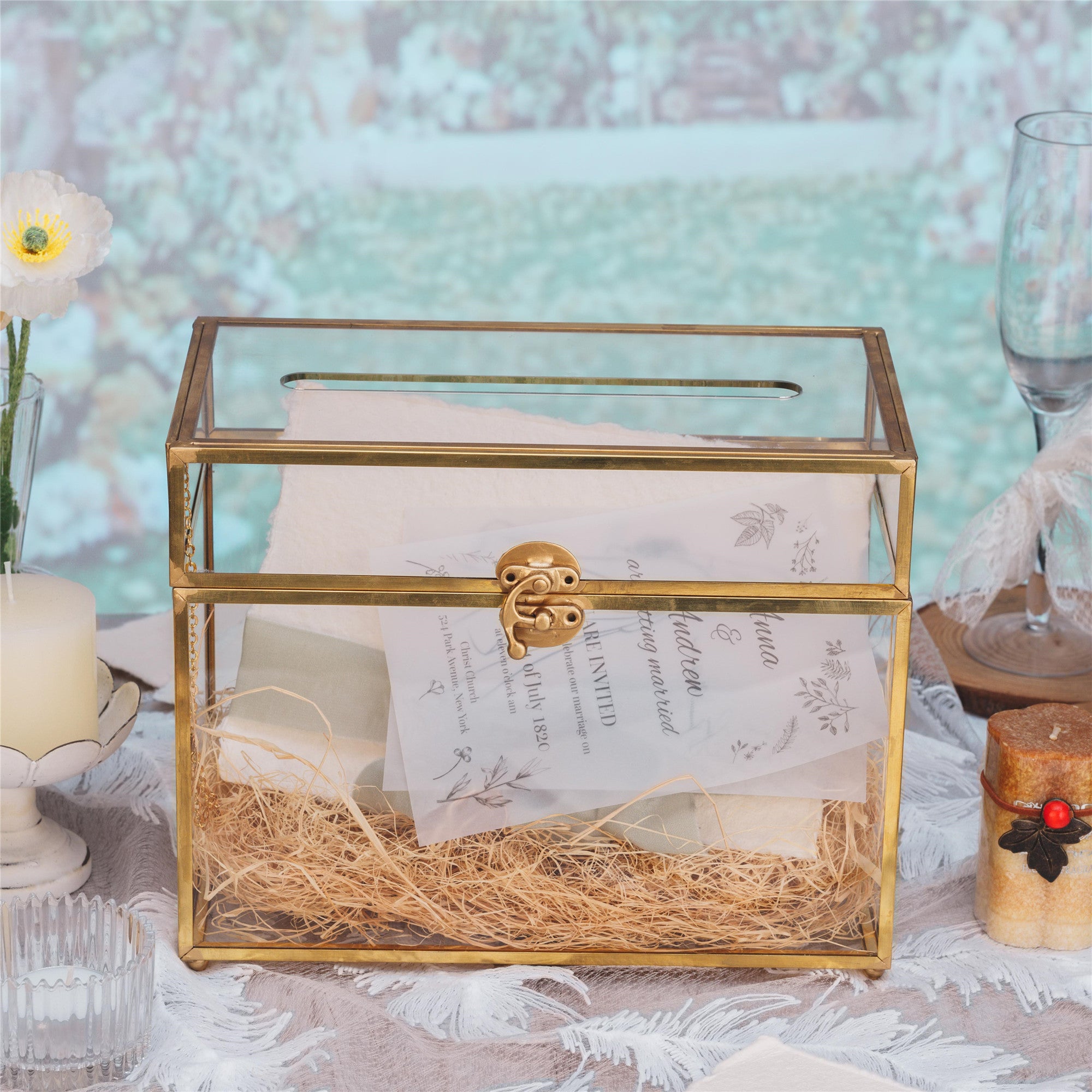 Copy of Handmade Vintage Geometric Glass Card Boxwith slot Terrarium with Latch for Wedding Reception - NCYPgarden