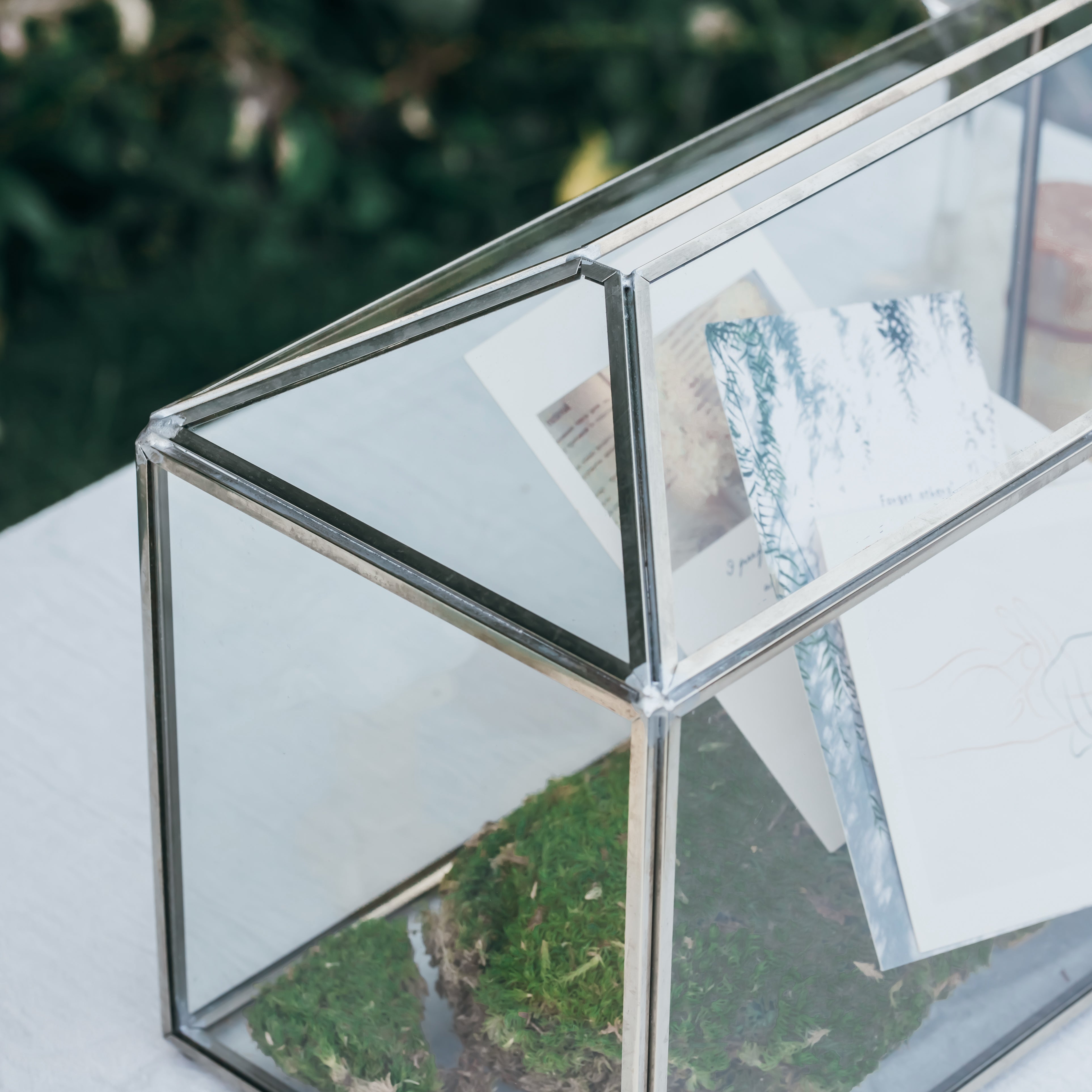 Silver Standard/Large Geometric Glass Card Box Terrarium with Slot, Heart Lock, Foot, Handmade for Wedding Receiption Wishwell Keepsake - NCYPgarden