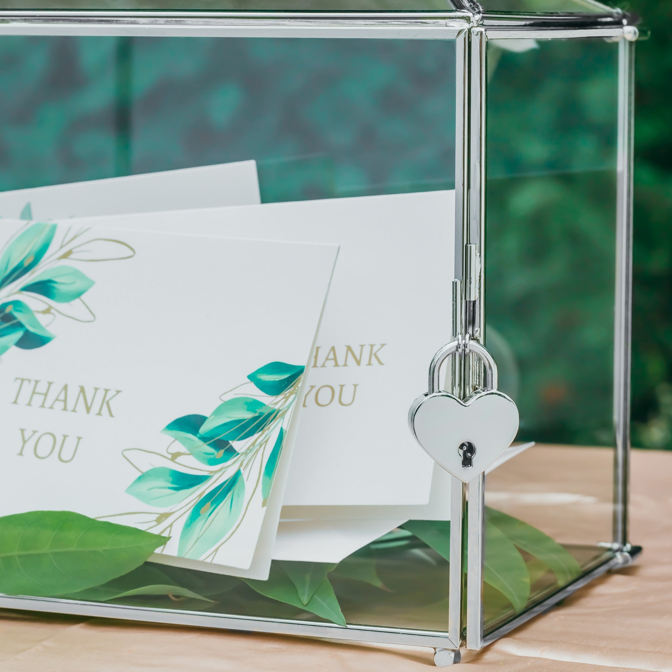 Silver Standard/Large Geometric Glass Card Box Terrarium with Slot, Heart Lock, Foot, Handmade for Wedding Receiption Wishwell Keepsake - NCYPgarden