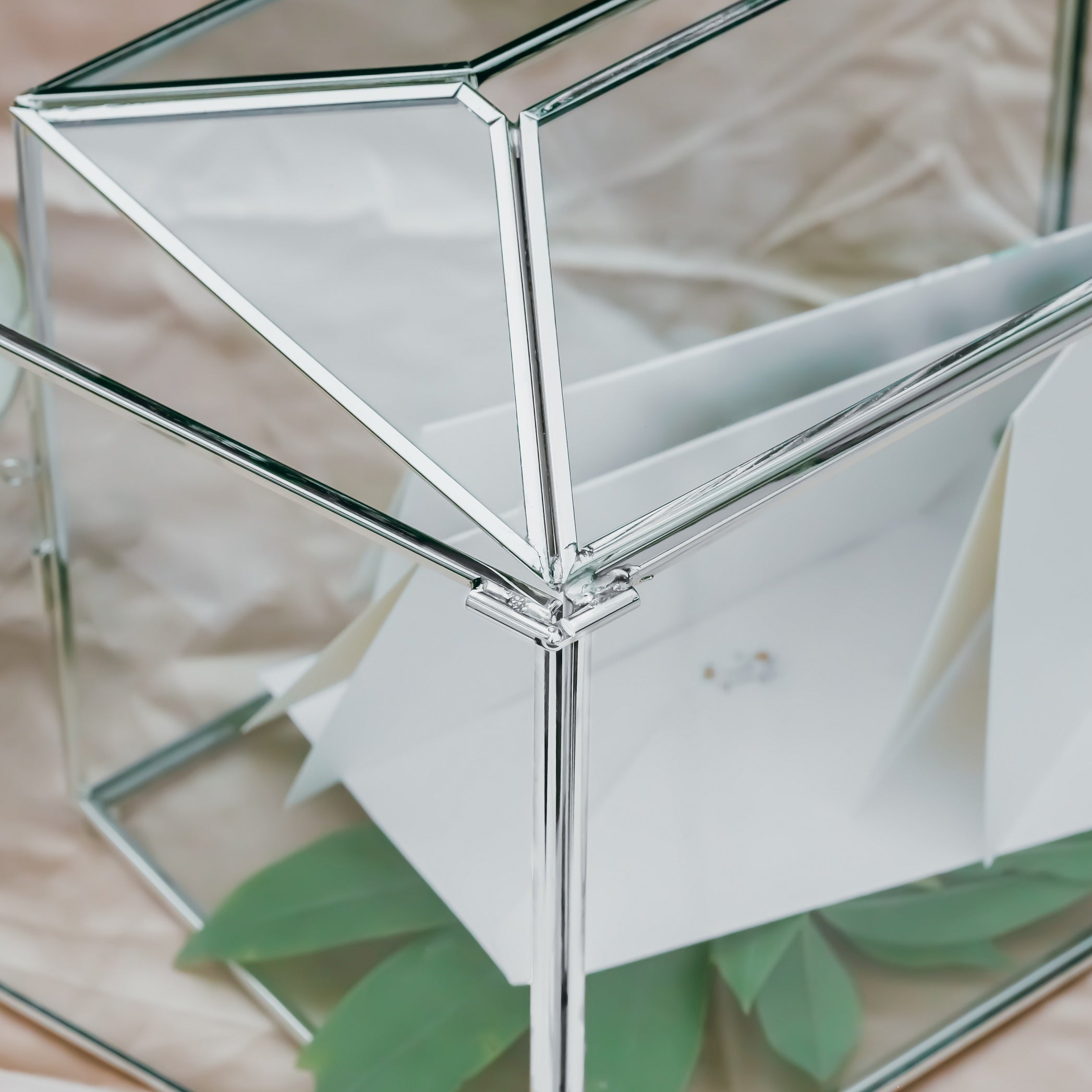 Silver Standard/Large Geometric Glass Card Box Terrarium with Slot, Heart Lock, Foot, Handmade for Wedding Receiption Wishwell Keepsake - NCYPgarden