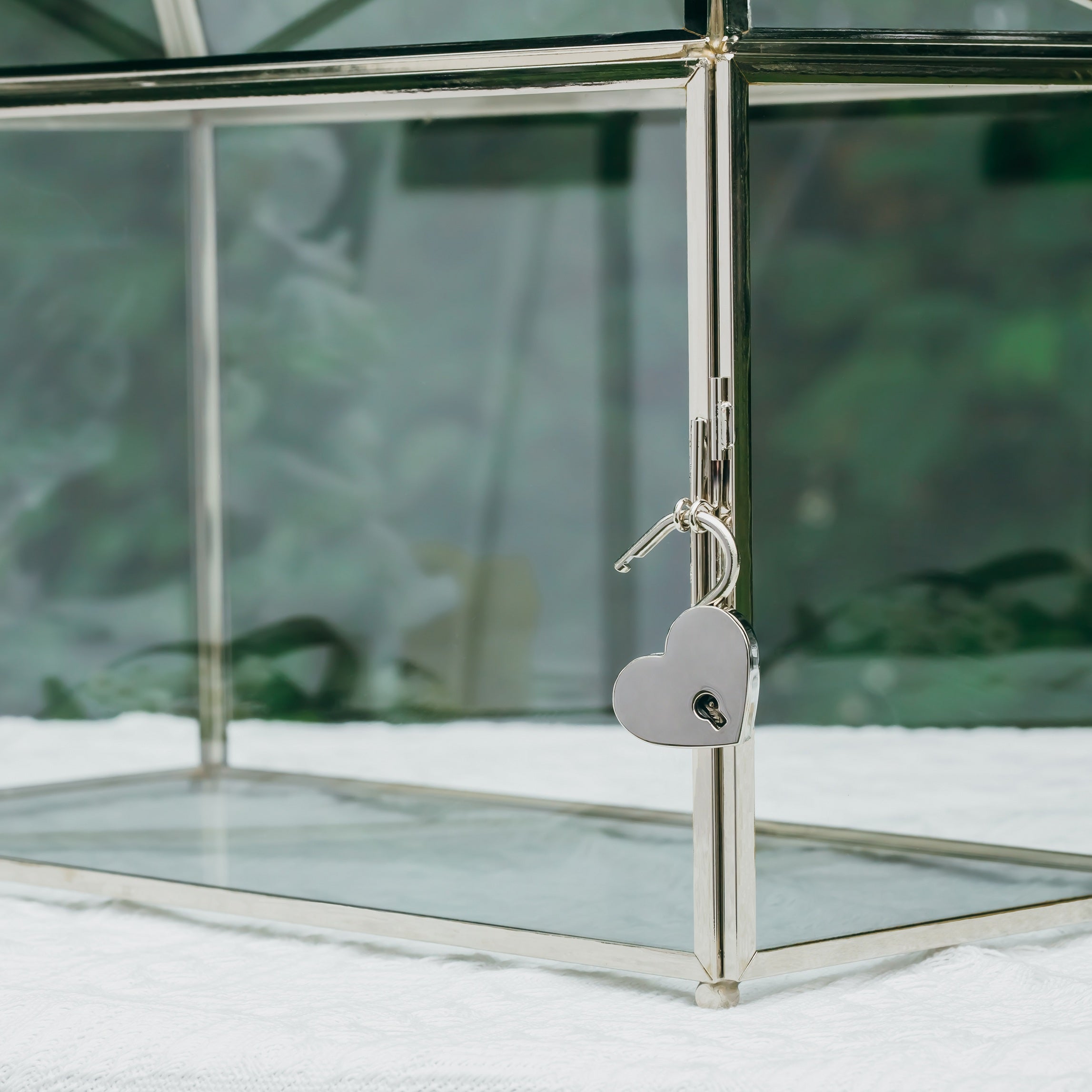 Silver Standard/Large Geometric Glass Card Box Terrarium with Slot, Heart Lock, Foot, Handmade for Wedding Receiption Wishwell Keepsake - NCYPgarden