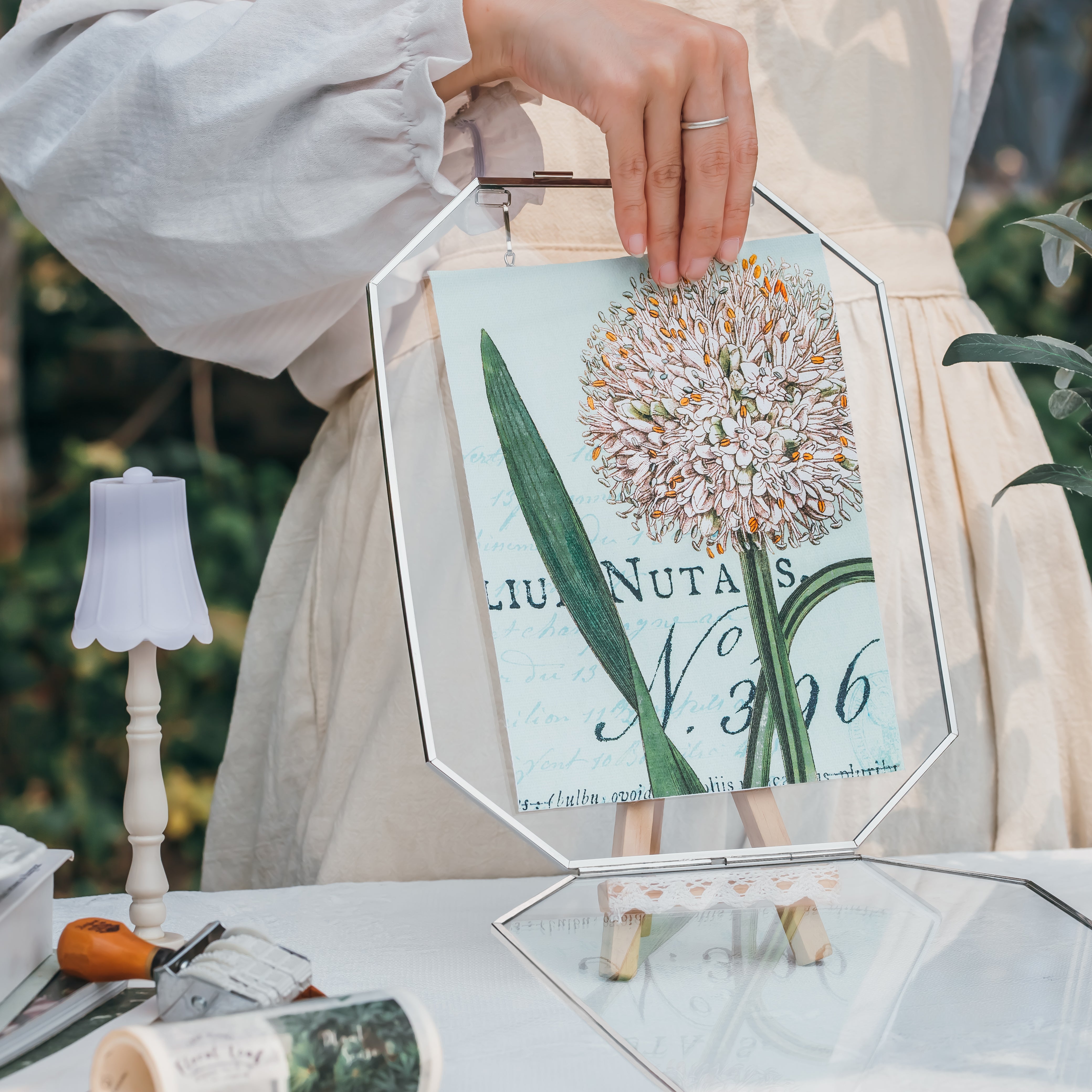 Wall Hanging Silver Long Octagon Herbarium Glass Frame for Pressed Flowers, Dried Flowers, Poster, Double Glass, floating Frame 8x10" - NCYPgarden