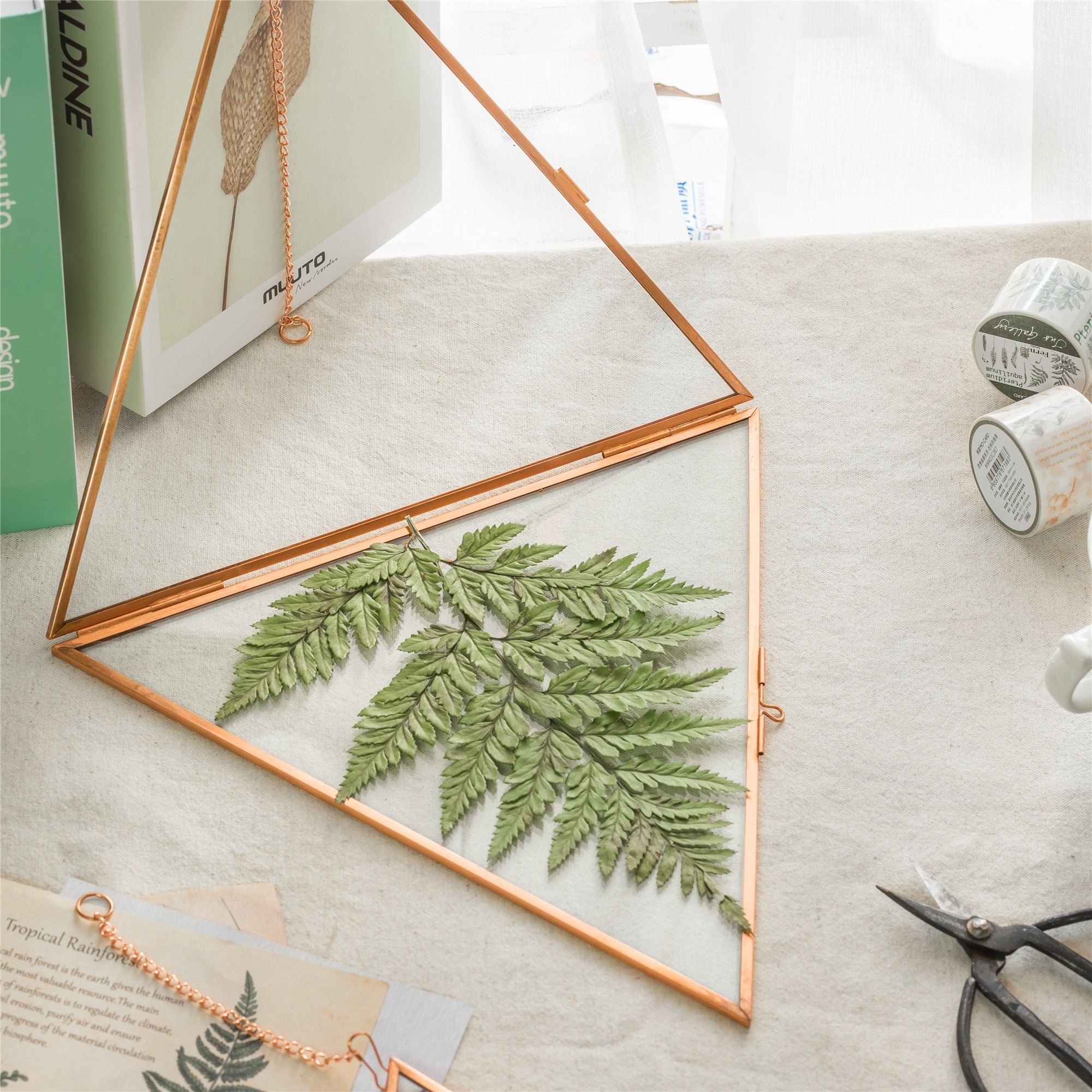 Hanging Triangle Herbarium Copper Glass Frame for Pressed Flowers Dried Flowers Poster - NCYPgarden