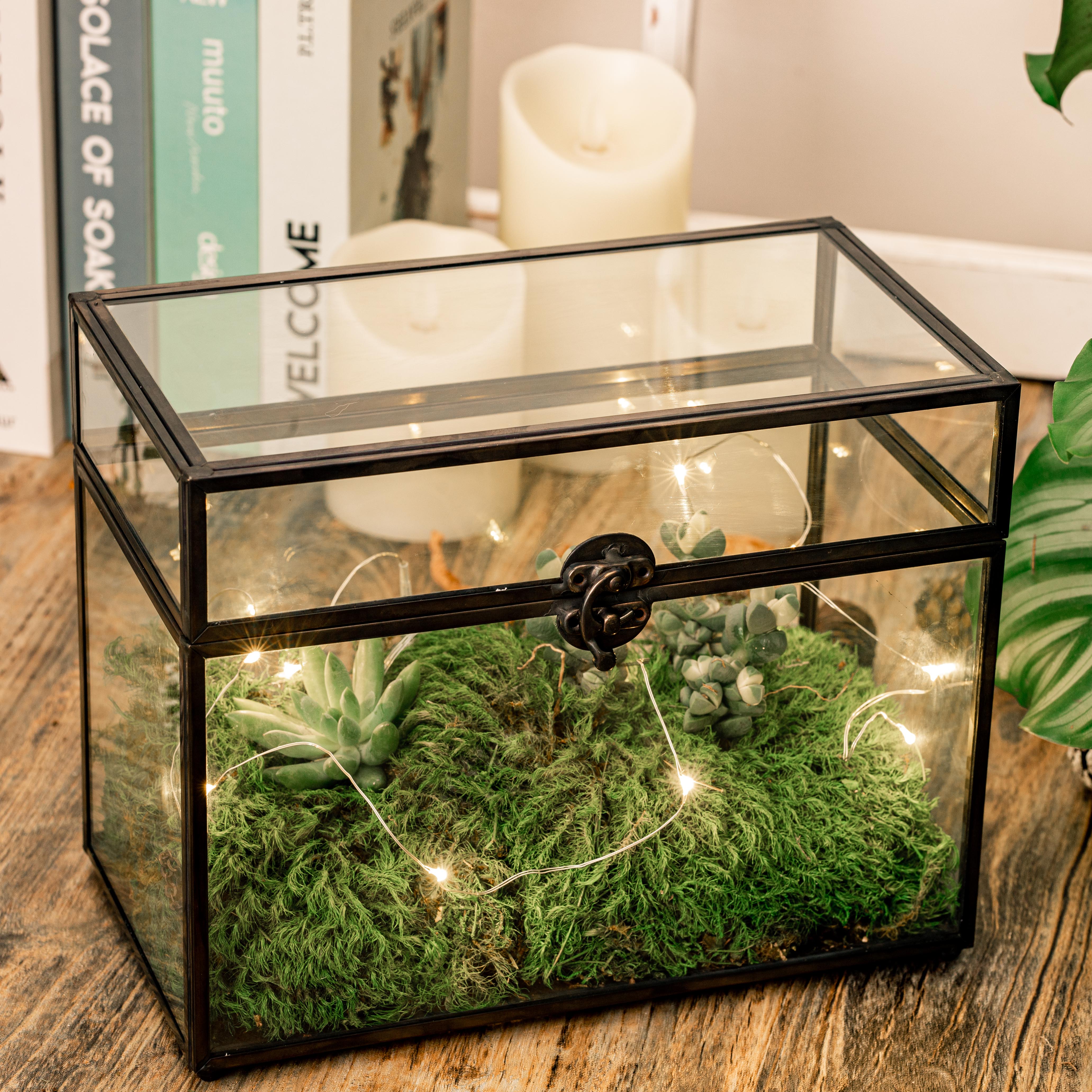 Black Geometric Glass Card Box Terrarium Foot Latch Handmade Rectangular for Wedding Receiption Wishwell Keepsake - NCYPgarden