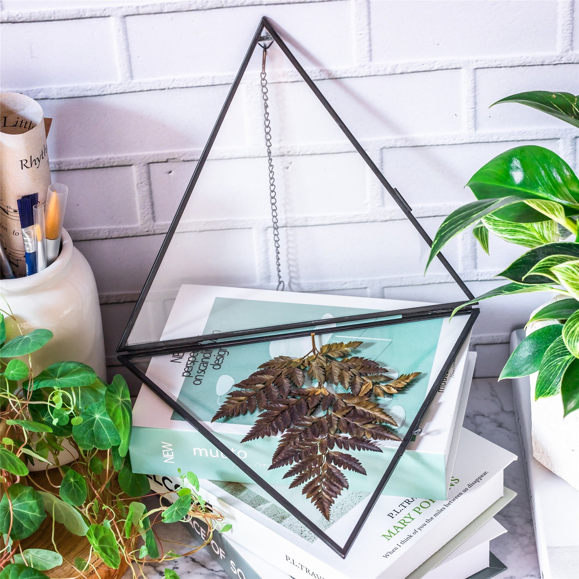 Hanging Black Triangle Herbarium Brass Glass Frame for Pressed Flowers Dried Flowers Poster - NCYPgarden