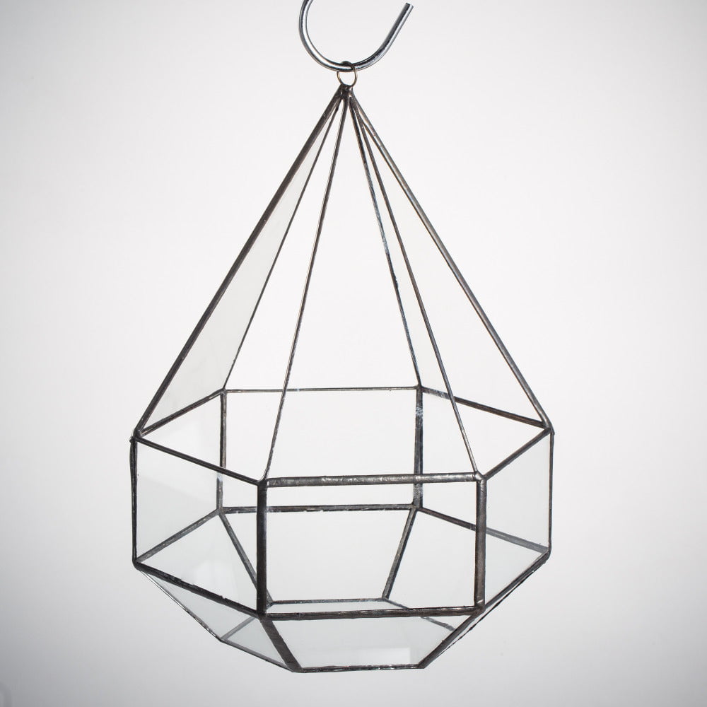 Hanging Six-surface Diamond Glass Geometric Terrarium Wall Mount Hanging Planter with 3 Opening - NCYPgarden