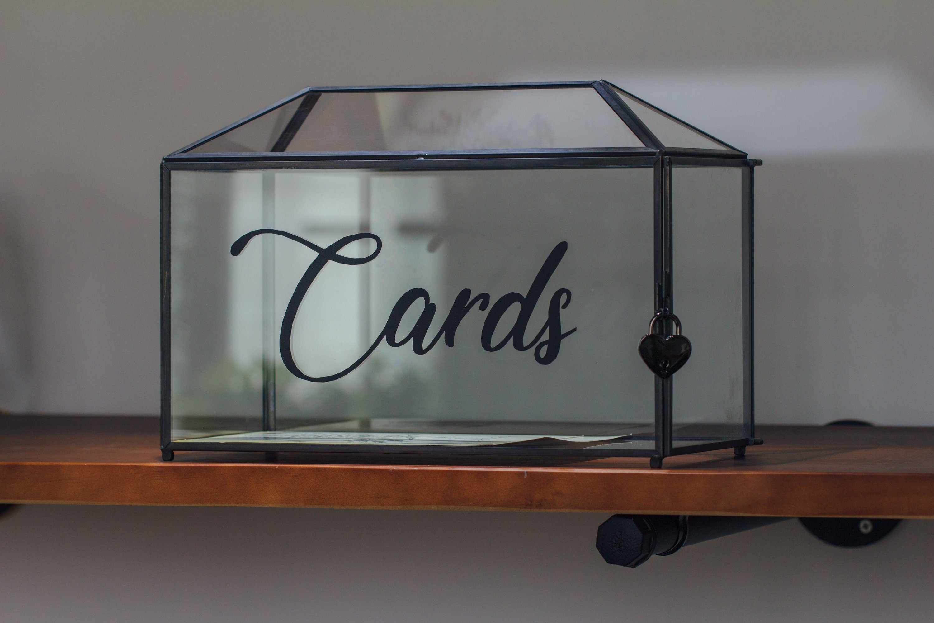 Back Standard/Large Geometric Glass Card Box Terrarium with Slot, Heart Lock, Foot, Handmade Brass for Wedding Receiption Wishwell Keepsake - NCYPgarden