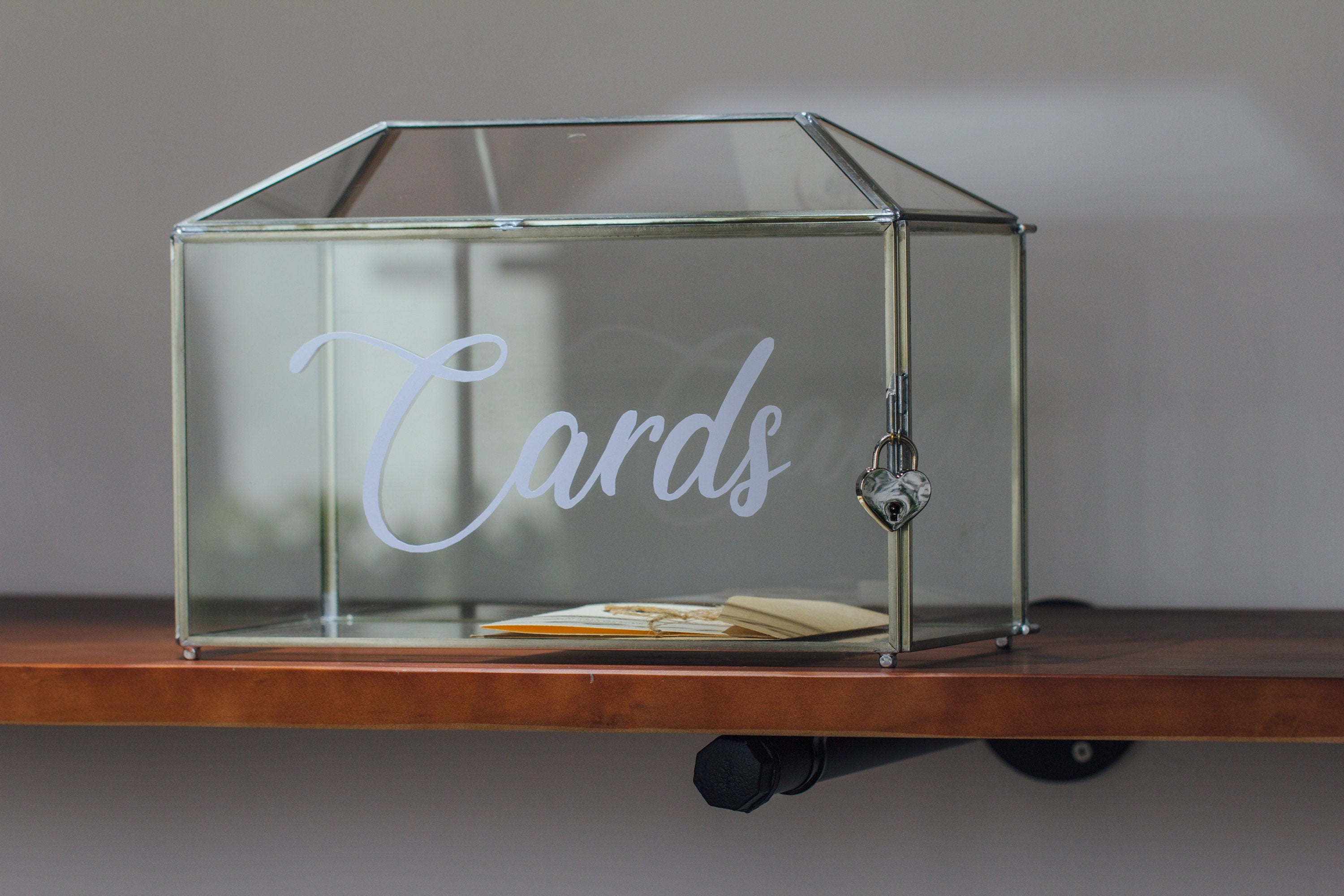 Silver Standard/Large Geometric Glass Card Box Terrarium with Slot, Heart Lock, Foot, Handmade for Wedding Receiption Wishwell Keepsake - NCYPgarden