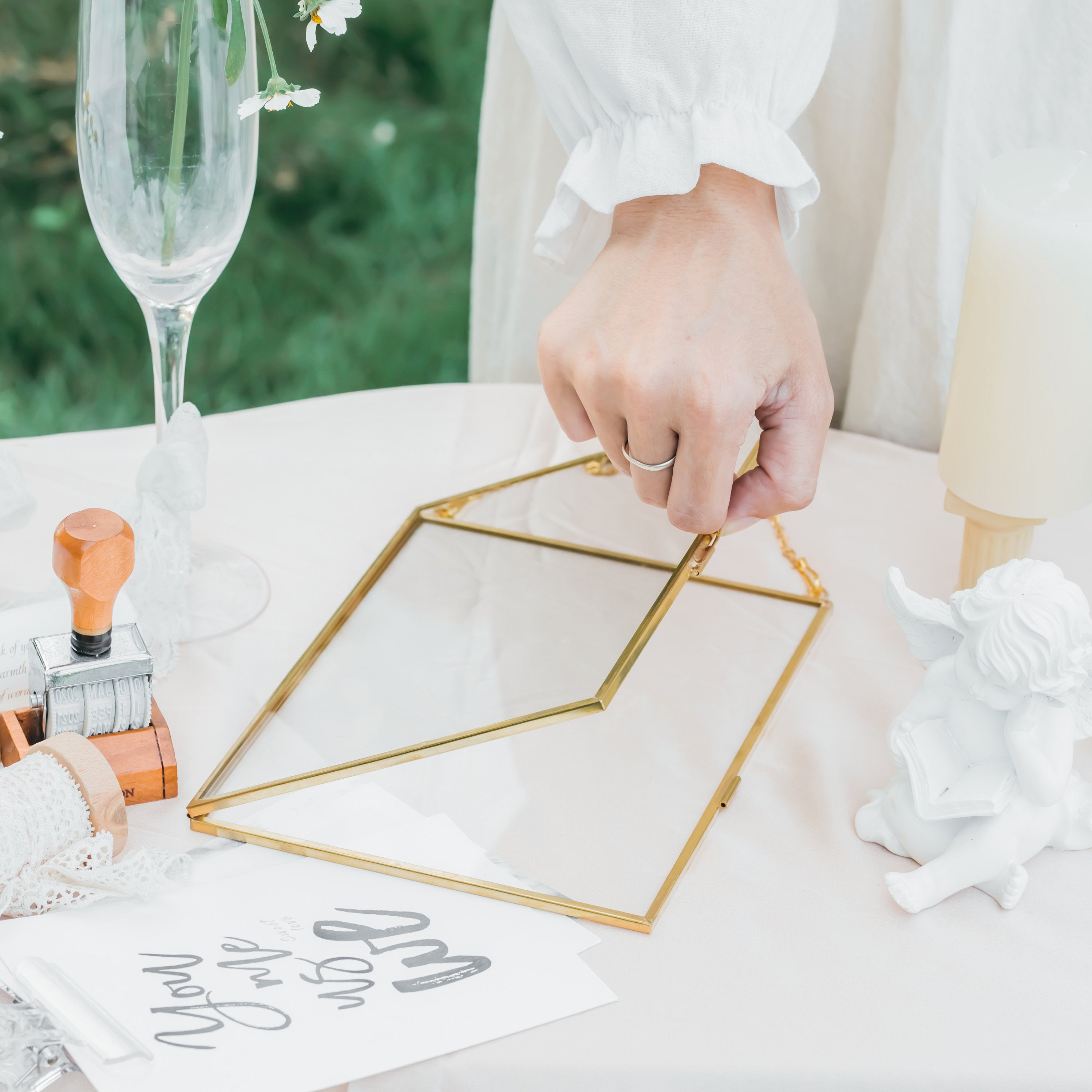 Hanging rectangle Multiple Size Herbarium Brass Double Glass Frame for Pressed Flowers, Dried Flowers, Poster, floating Frame - NCYPgarden