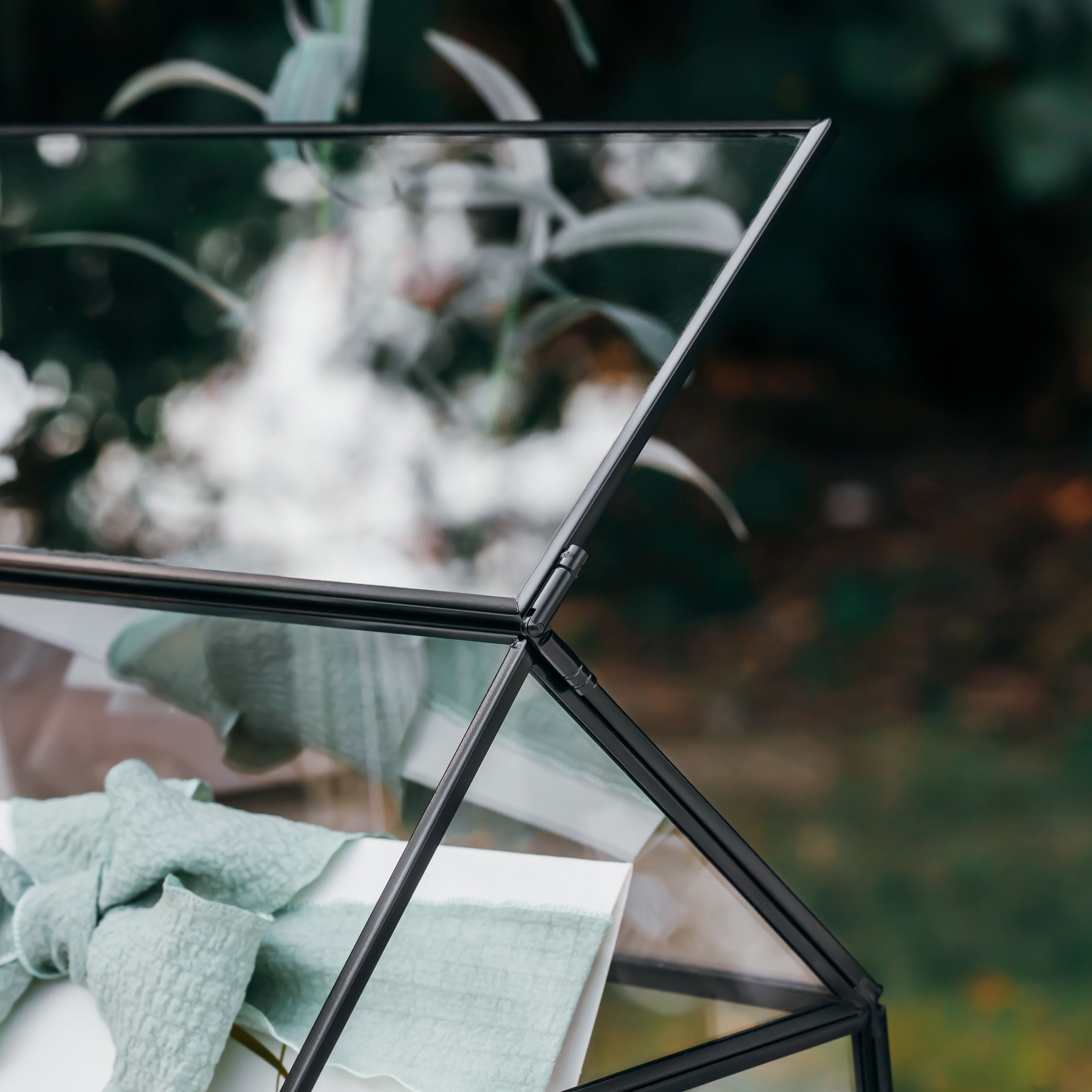 Geometric Glass Card Box Terrarium, Black, Handmade, House Shape,for Wedding Receiption, Wishwell, Keepsake Centerpiece - NCYPgarden