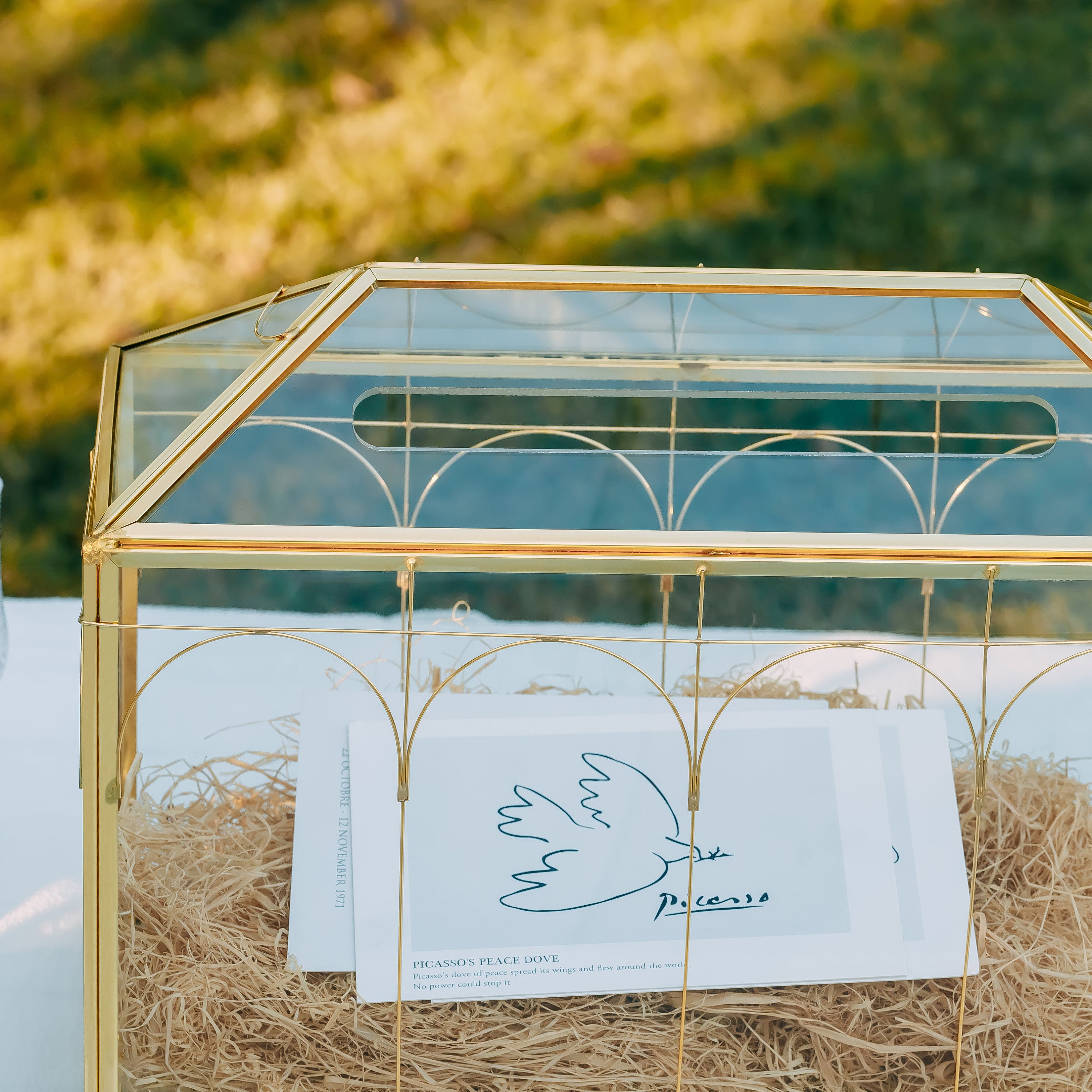 Vintage Gold Large Geometric Glass Card Box Terrarium with Slot, Heart Lock, Foot, Handmade Brass for Wedding Reception Wishwell Keepsake - NCYPgarden