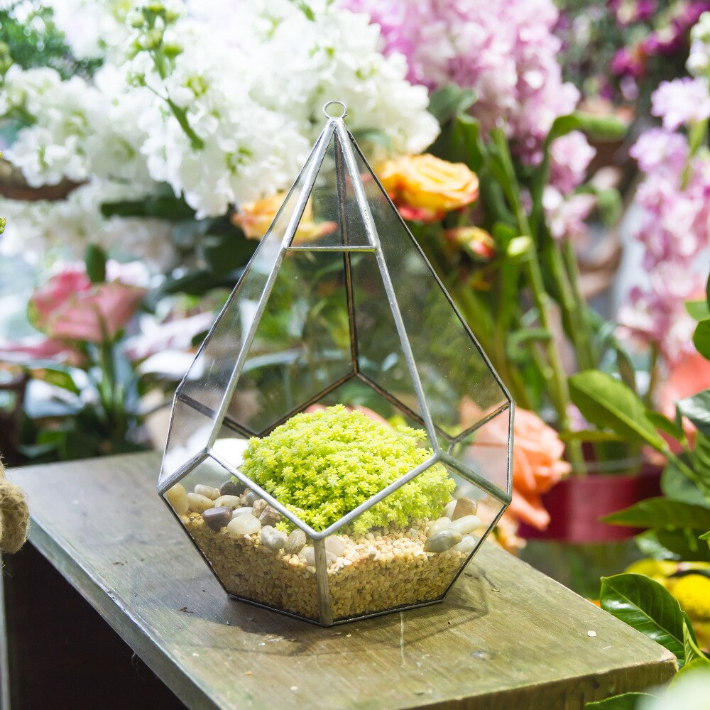 Handmade Silver Hanging Teardrop Shape Geometric Glass Terrarium for Succulent Moss Fern - NCYPgarden