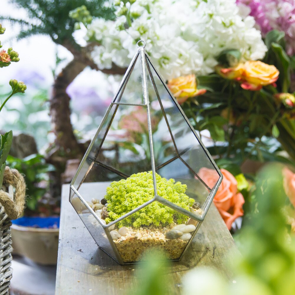 Handmade Silver Hanging Teardrop Shape Geometric Glass Terrarium for Succulent Moss Fern - NCYPgarden