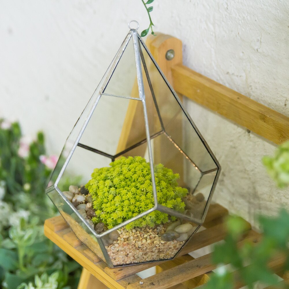 Handmade Silver Hanging Teardrop Shape Geometric Glass Terrarium for Succulent Moss Fern - NCYPgarden