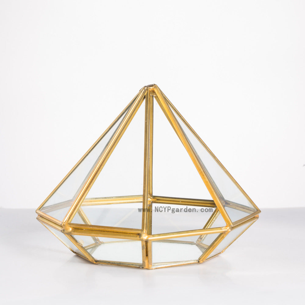 Handmade Side Open Gold Diamond Shape Glass Geometric Terrarium for Centerpiece Succulent Moss - NCYPgarden