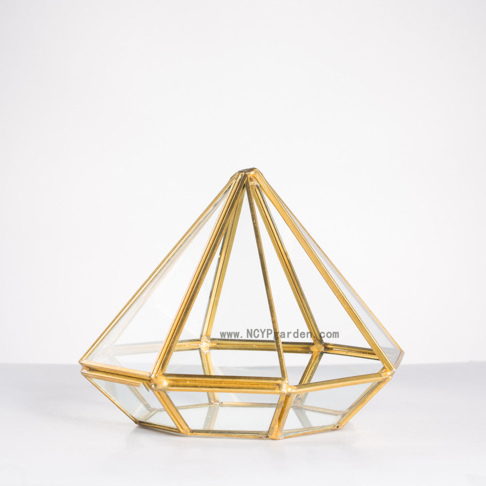 Handmade Side Open Gold Diamond Shape Glass Geometric Terrarium for Centerpiece Succulent Moss - NCYPgarden