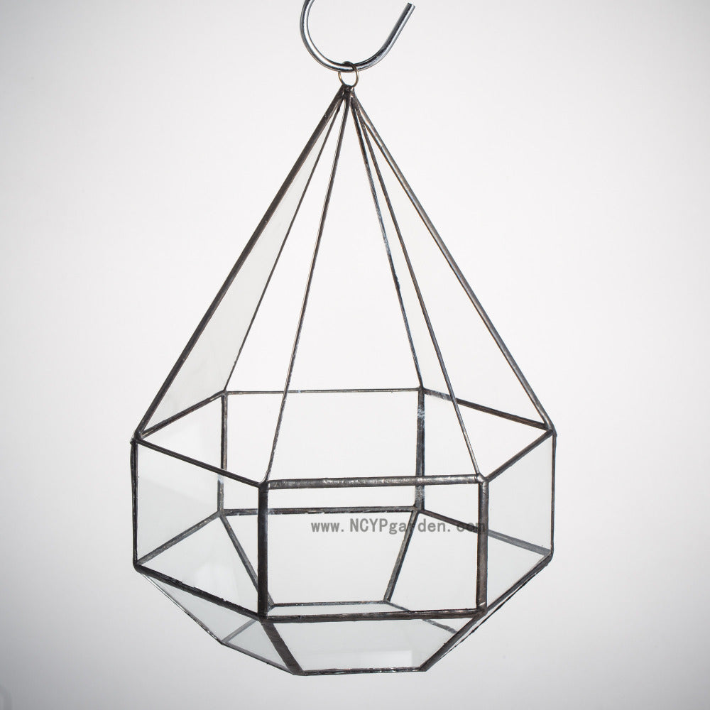 Handmade Hanging Six-surface Diamond Glass Geometric Terrarium with 3 Spaced Opening for Succulents - NCYPgarden