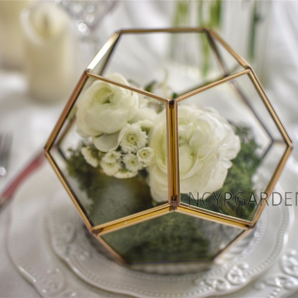 Handmade Gold Tabletop Polyhedron Glass Geometric Terrarium for Wedding Section Reception - NCYPgarden