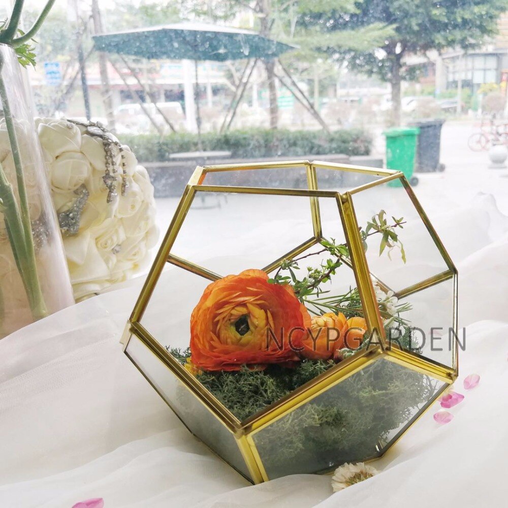 Handmade Gold Tabletop Polyhedron Glass Geometric Terrarium for Wedding Section Reception - NCYPgarden