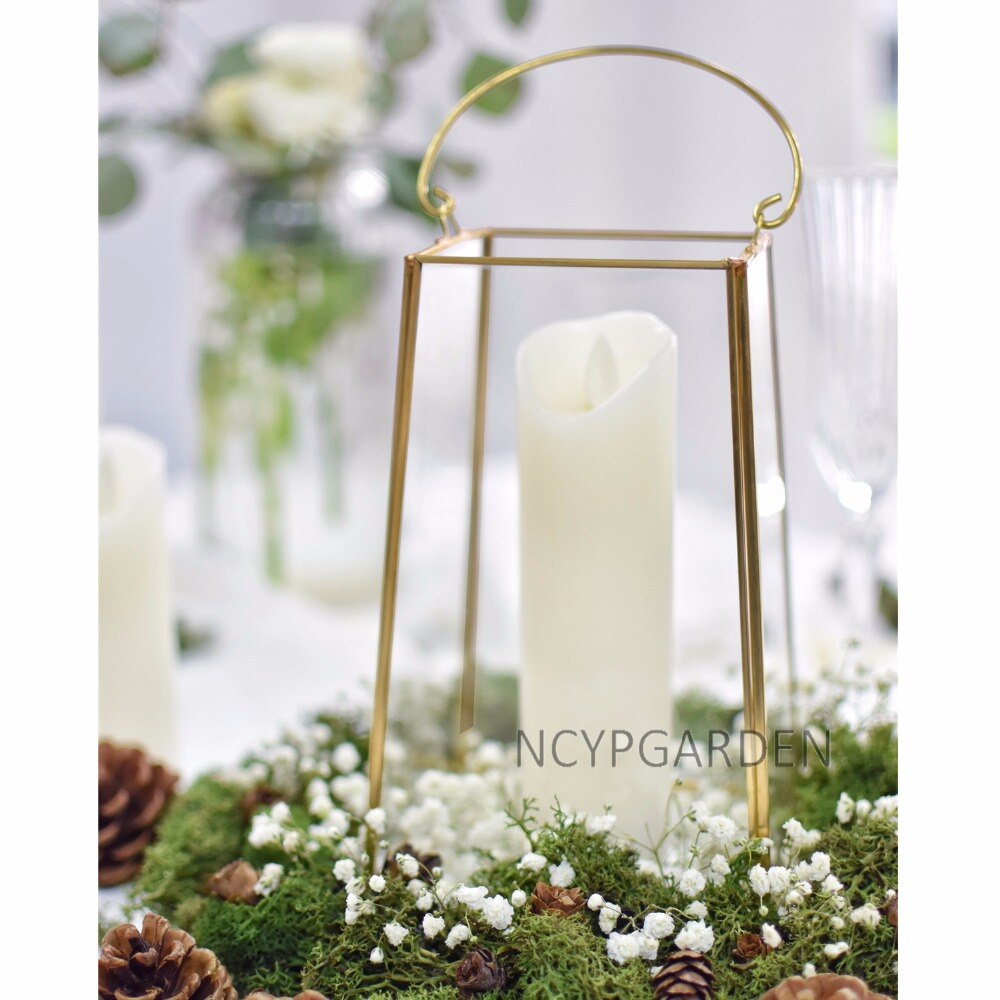 Handmade Copper Gold Echelon Geometric Glass Terrarium Holder Lantern Hanging Wall for Wedding - NCYPgarden